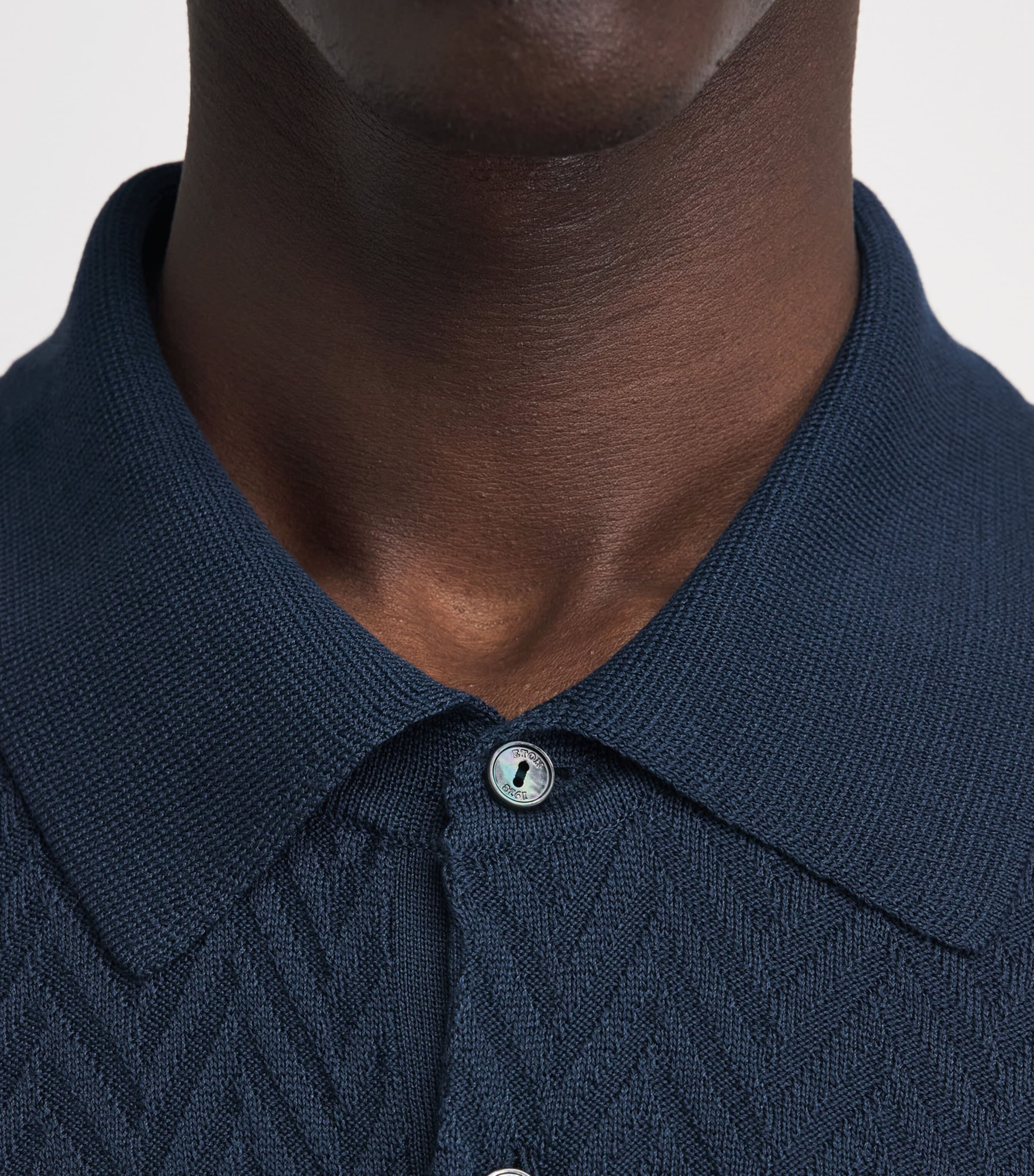 Eton Mens Chevron-Jacquard Polo Sweater Mid Blue Image 3
