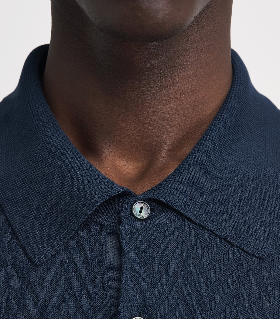 Eton Mens Chevron-Jacquard Polo Sweater Mid Blue Image 3