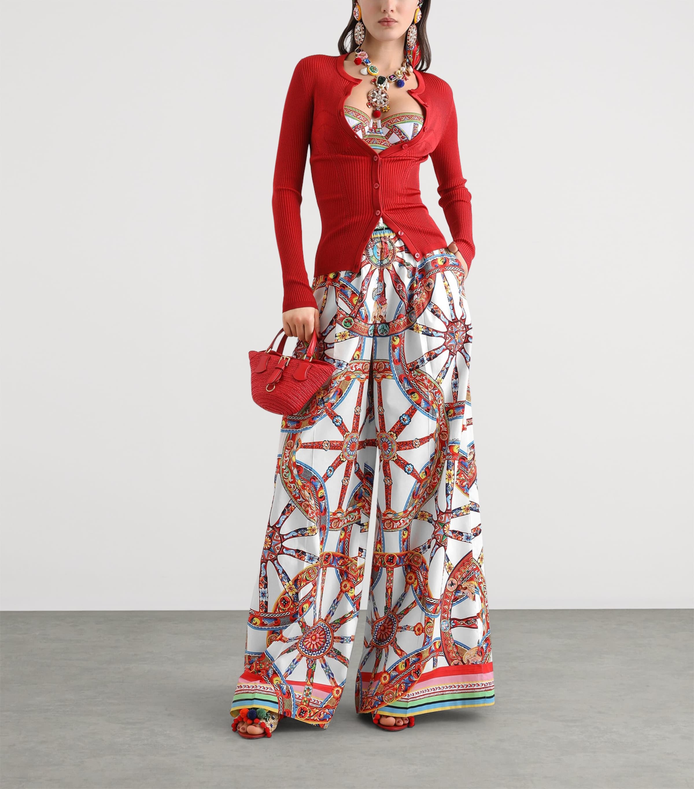 Dolce&Gabbana Womens Corset-Stitch Cardigan Nail Red Image 3
