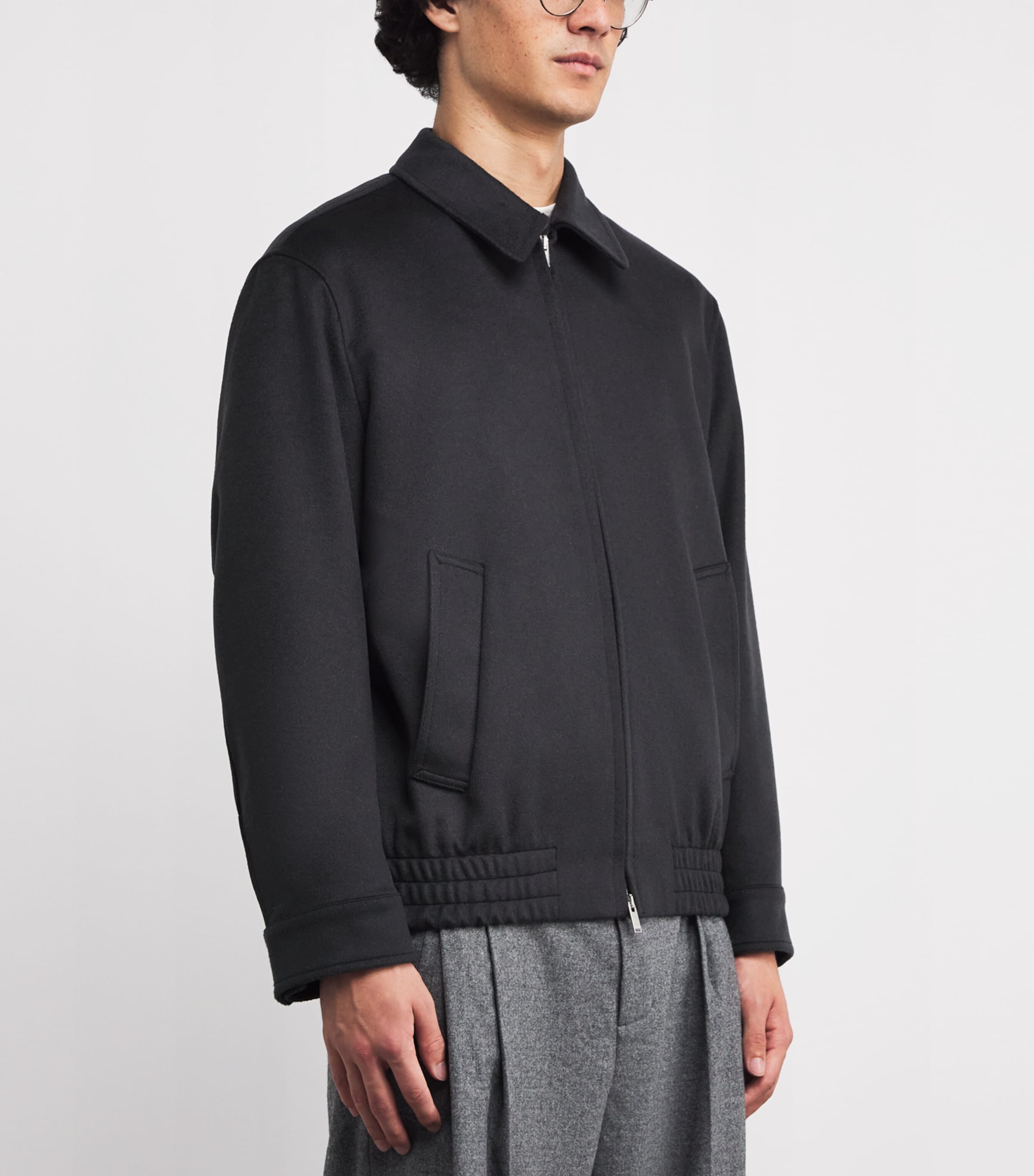 Cashmere-Wool Bomber Jacket 850-NAVY Image 3