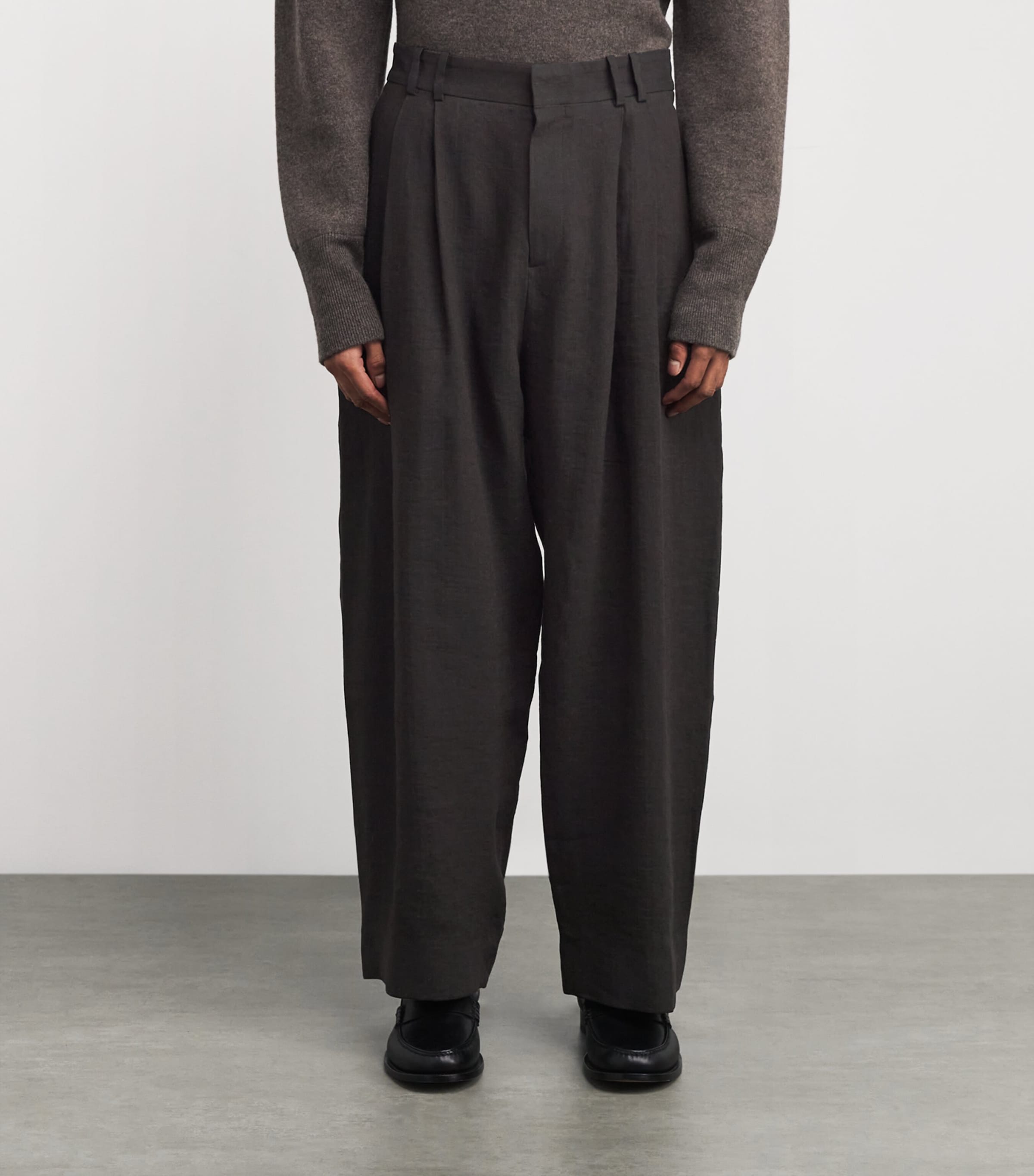 Herringbone Pleated Wide-Leg Trousers ESPRESSO Image 3