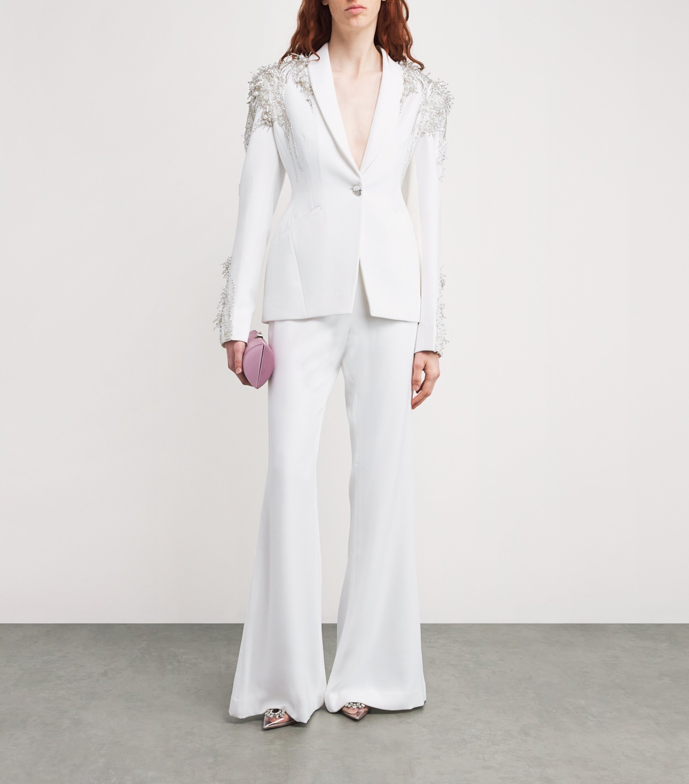Bead-Embellished Armour Blazer WHITE Image 2