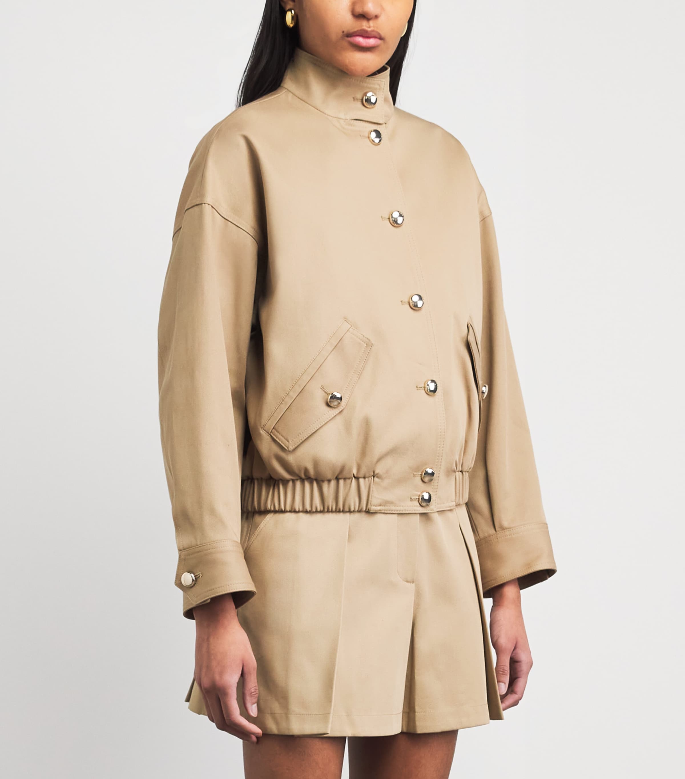 Maje Womens Cotton High-Neck Bomber Jacket Mastic Beige Image 4