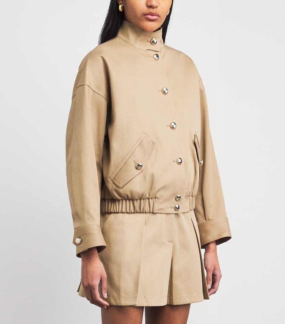 Maje Womens Cotton High-Neck Bomber Jacket Mastic Beige Image 4