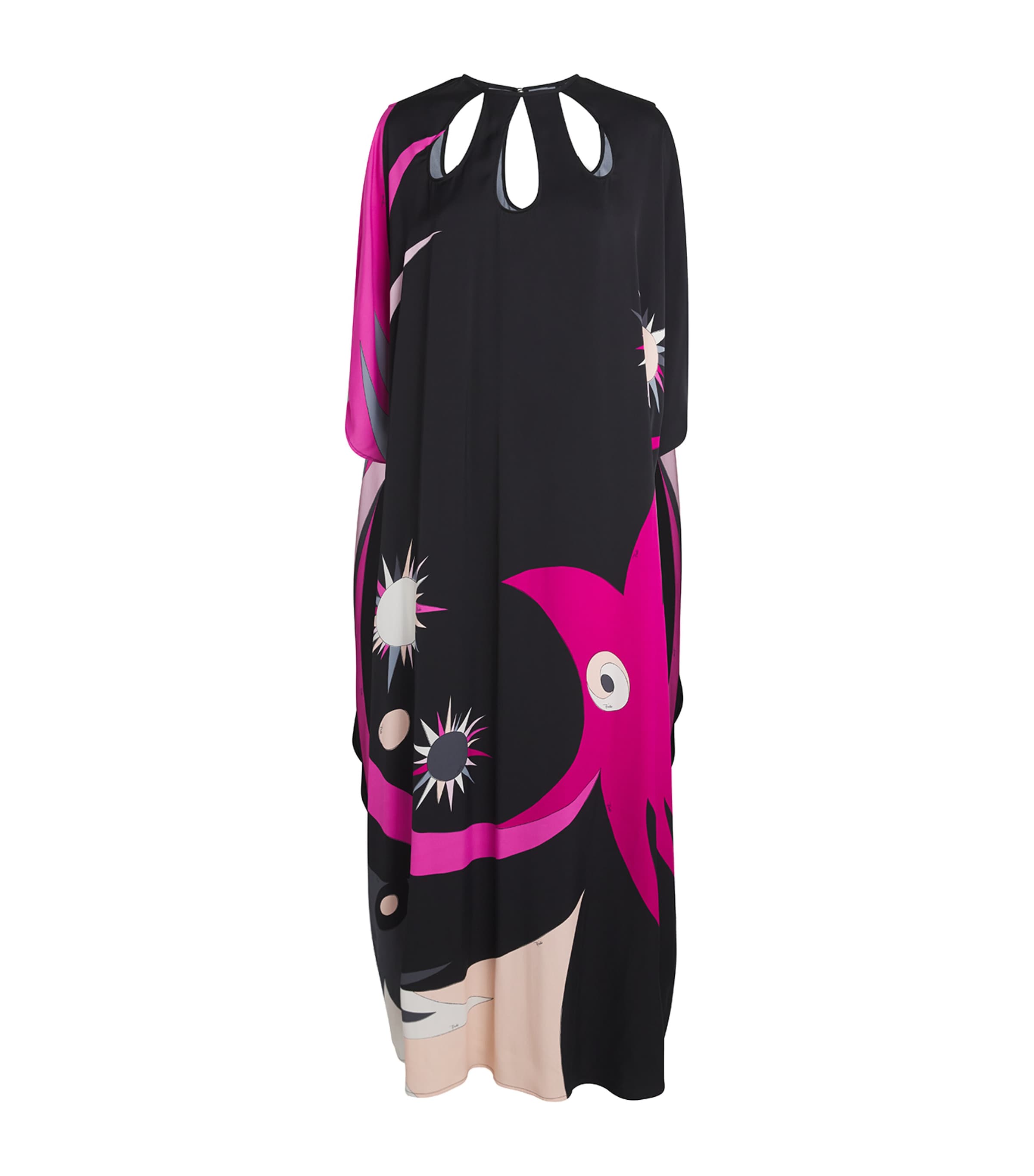 Pucci Satin Cut-out Stella Kaftan In Black