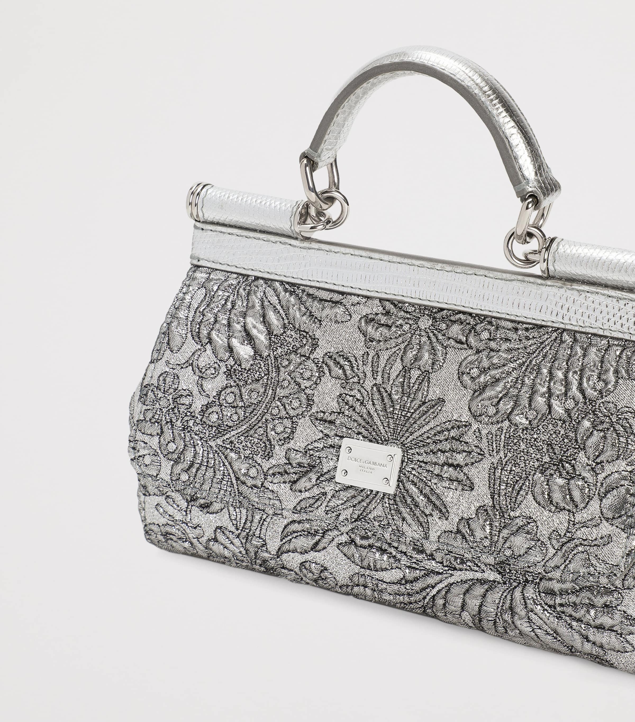 Small Embroidered Sicily Top-Handle Bag 80998-SILVER Image 6