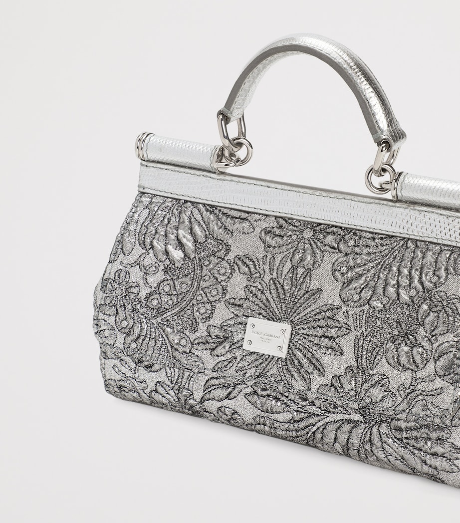Small Embroidered Sicily Top-Handle Bag 80998-SILVER Image 6