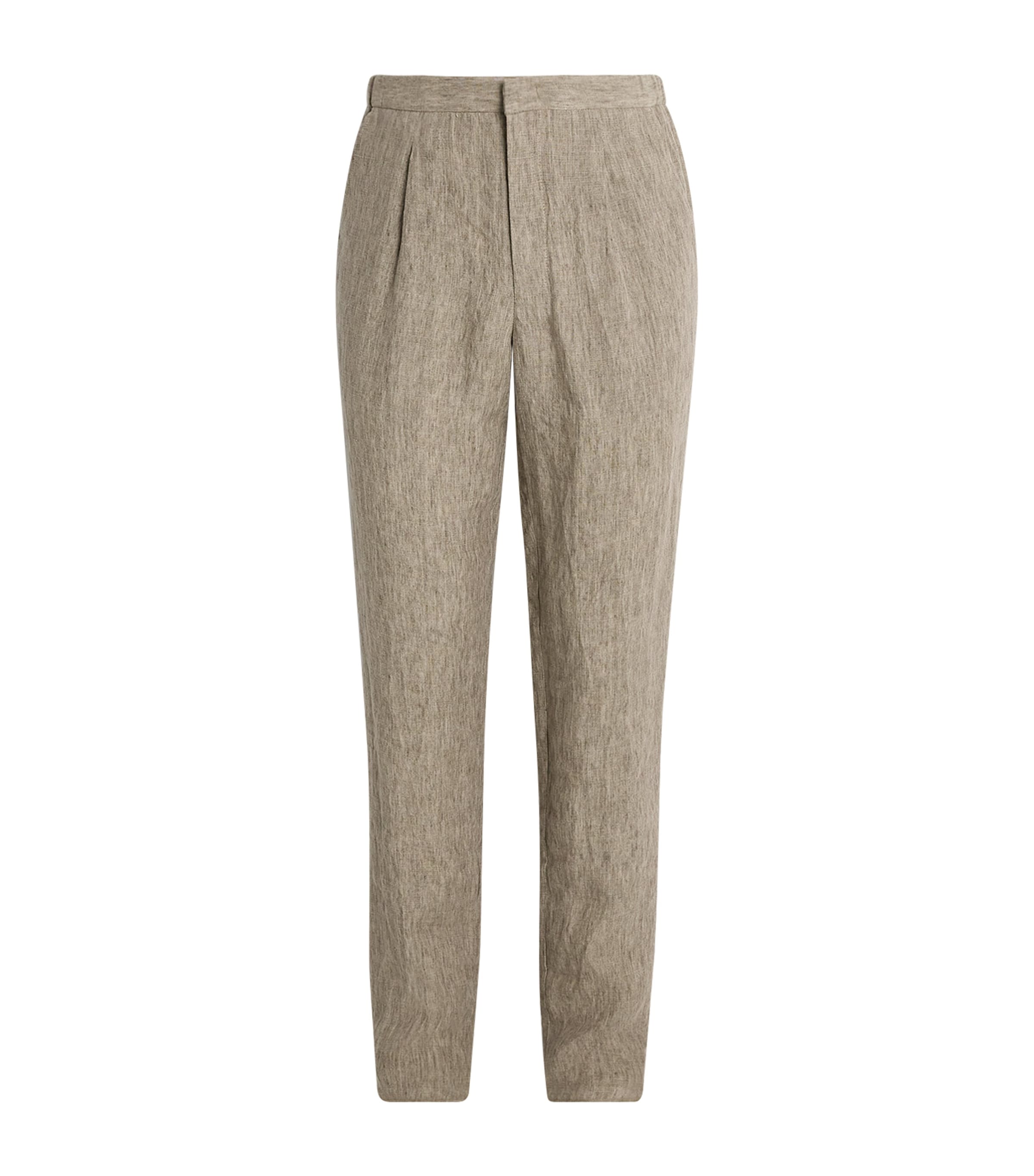 Emporio Armani Linen Crȇpe -effect Pleated Trousers In Beige