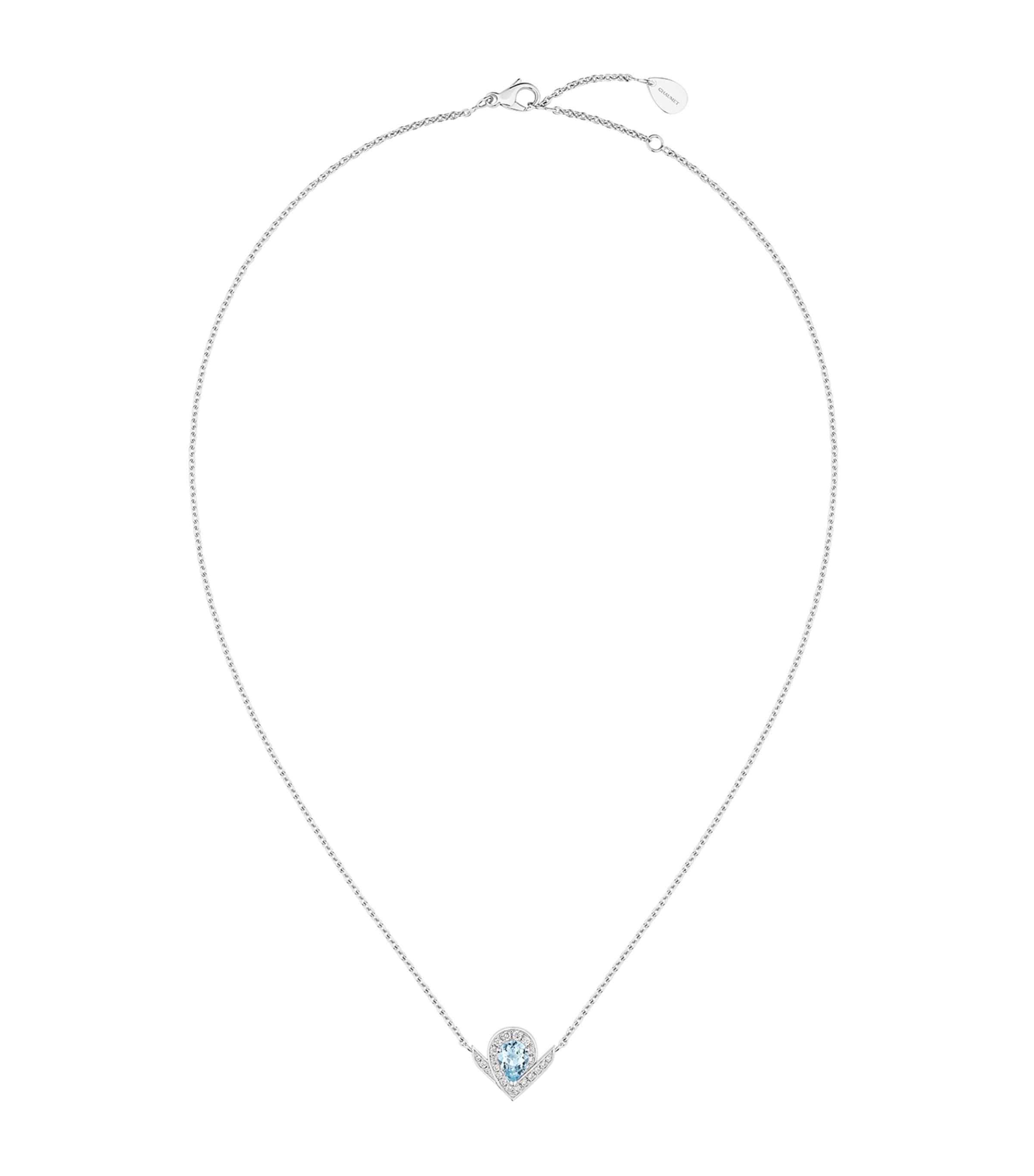 White Gold, Diamond and Aquamarine Joséphine Aigrette Pendant Necklace WHITE GOLD Image 1