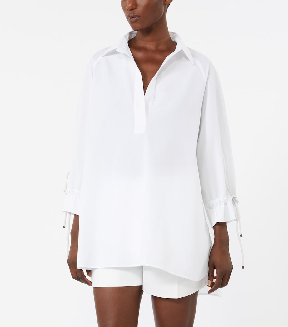 Max Mara Womens Cotton Poplin Drawstring Blouse Optical White Image 3