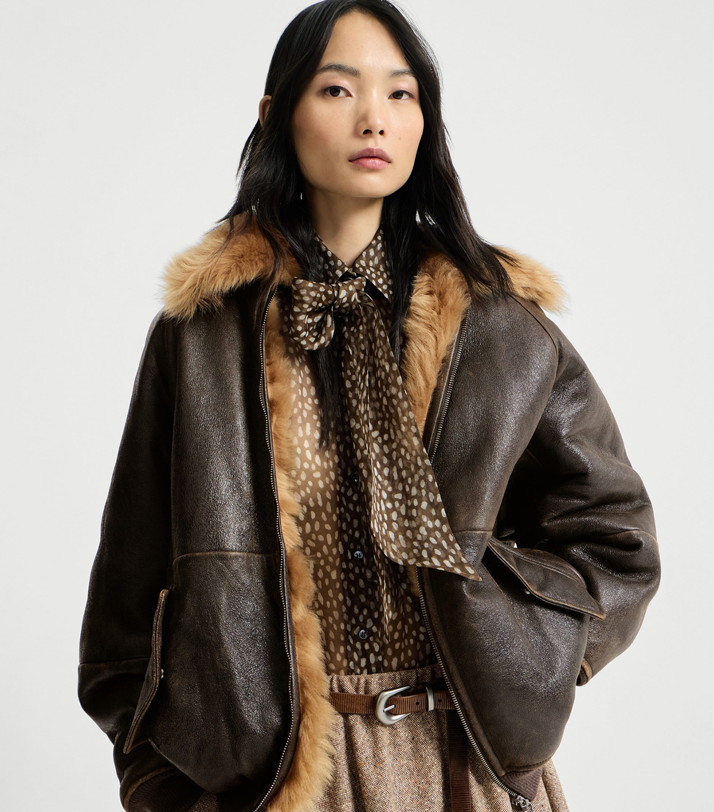 Brunello Cucinelli Womens Shearling Bomber Jacket Image 4