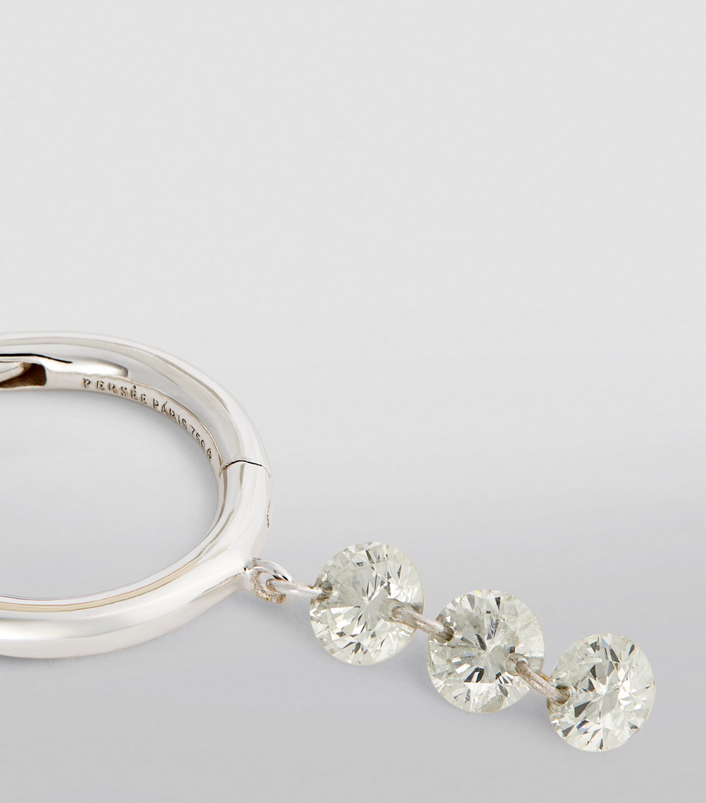 White Gold and Diamond 3-Stone Single Hoop Earring WHITE GOLD Image 6