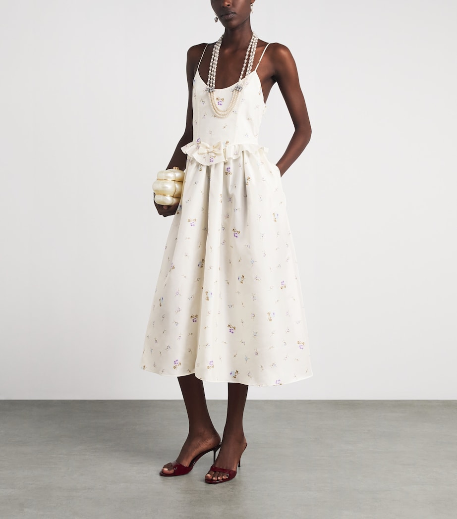 Alessandra Rich Womens Silk Floral Midi Dress White Multi Image 2