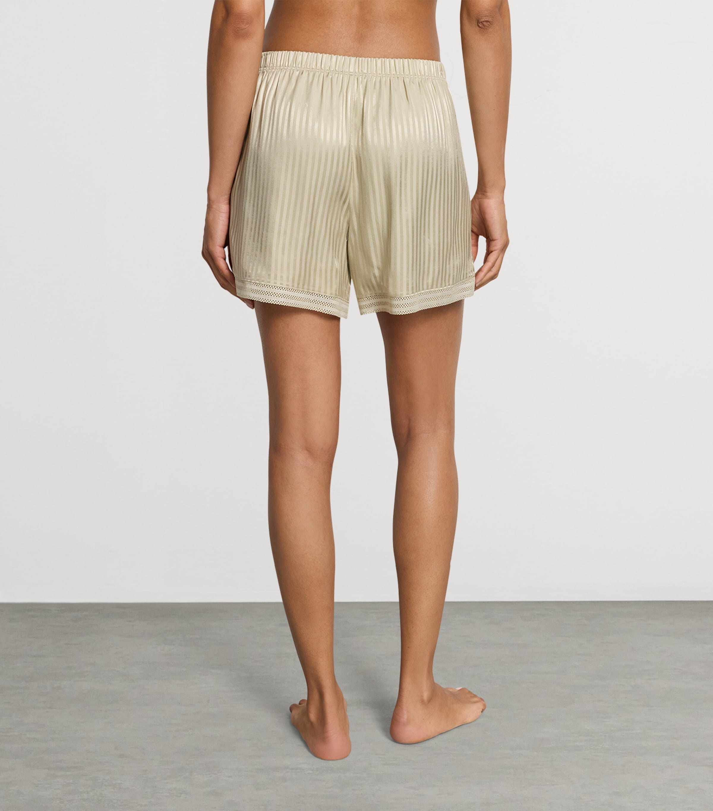 Hanro Womens Satin Striped Lounge Shorts Olive Stem Image 3