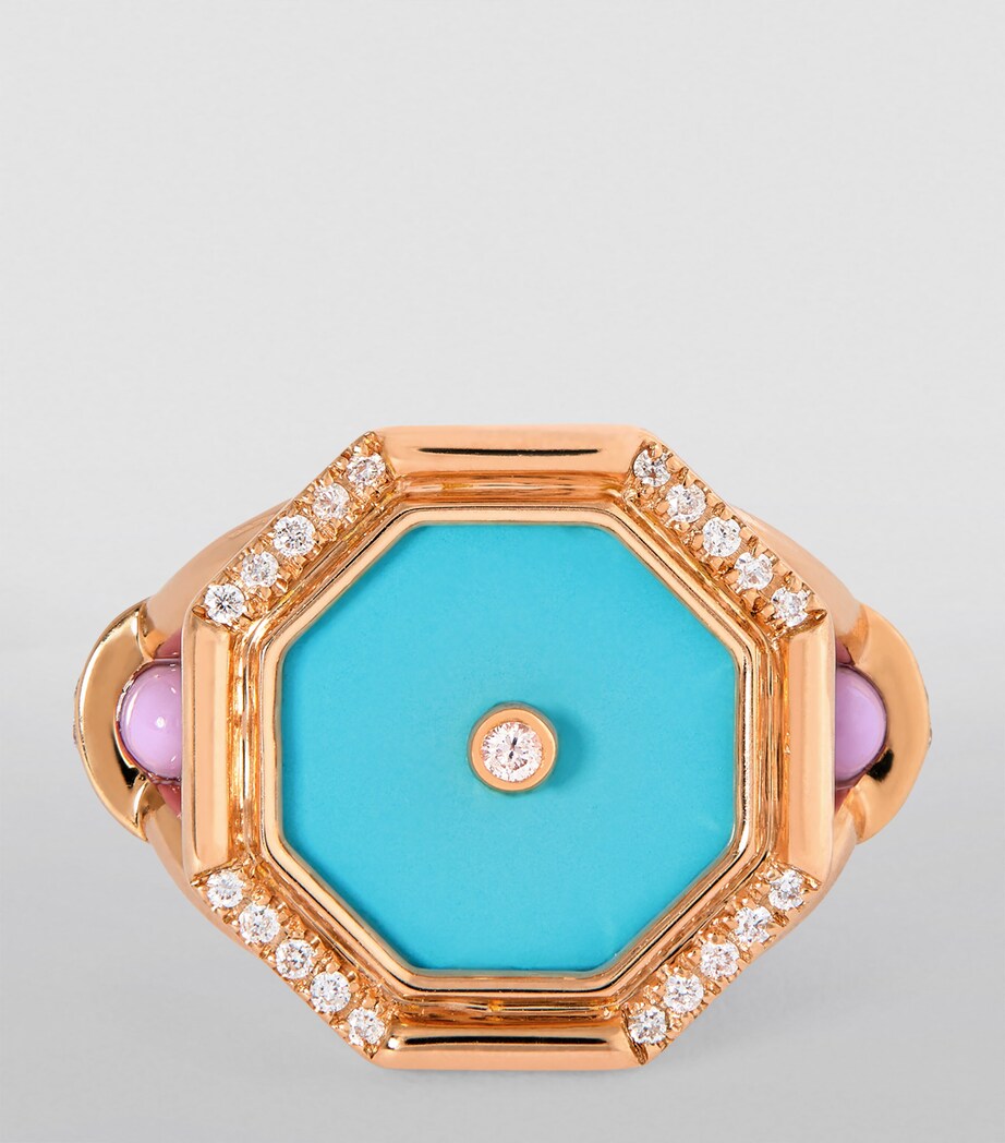 L'ATELIER NAWBAR Rose Gold, Diamond and Turquoise Amulets of Light Ring Baby Blue Lilac Image 3