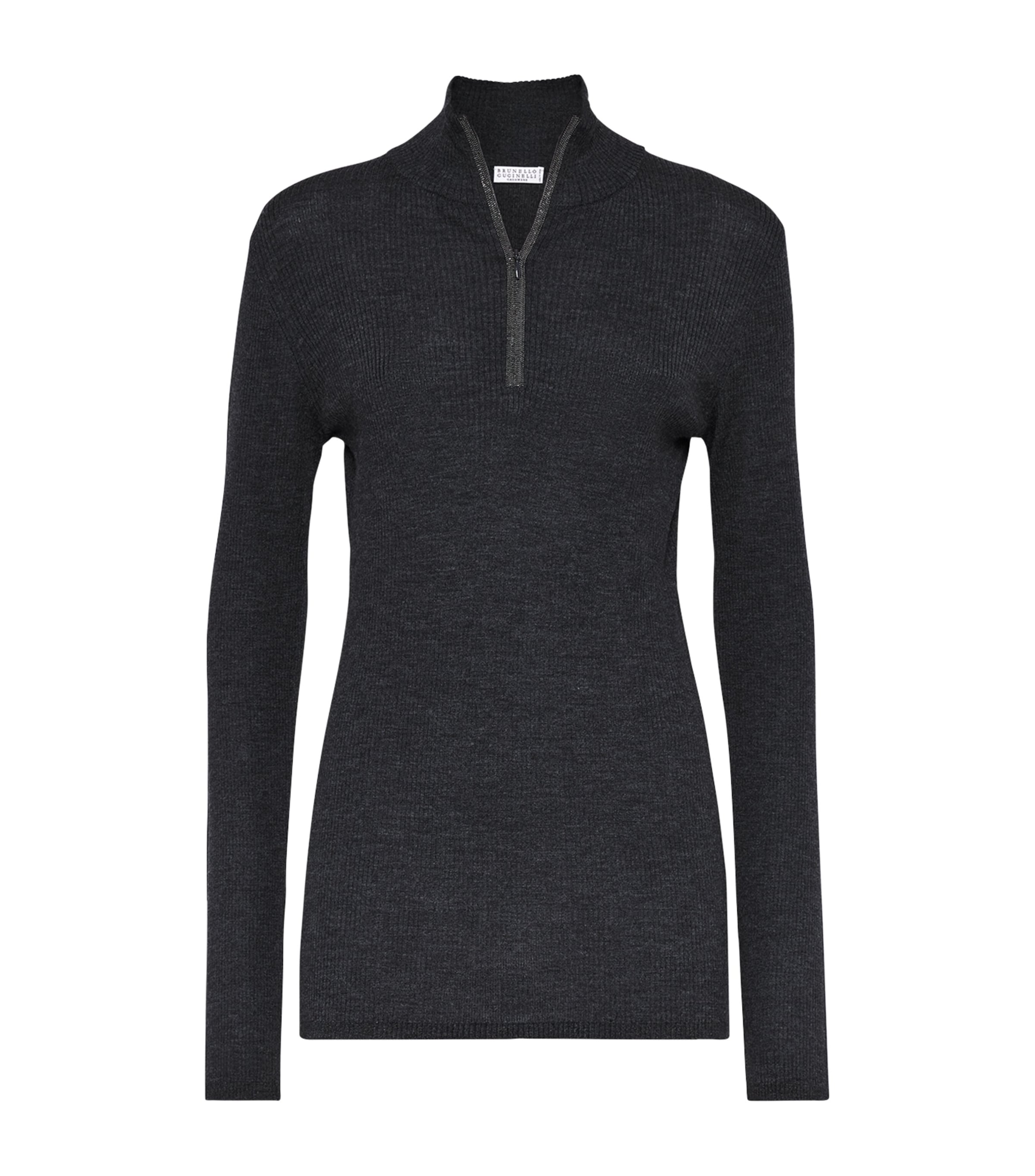 Brunello Cucinelli Virgin Wool-cashmere Half-zip Sweater In Black