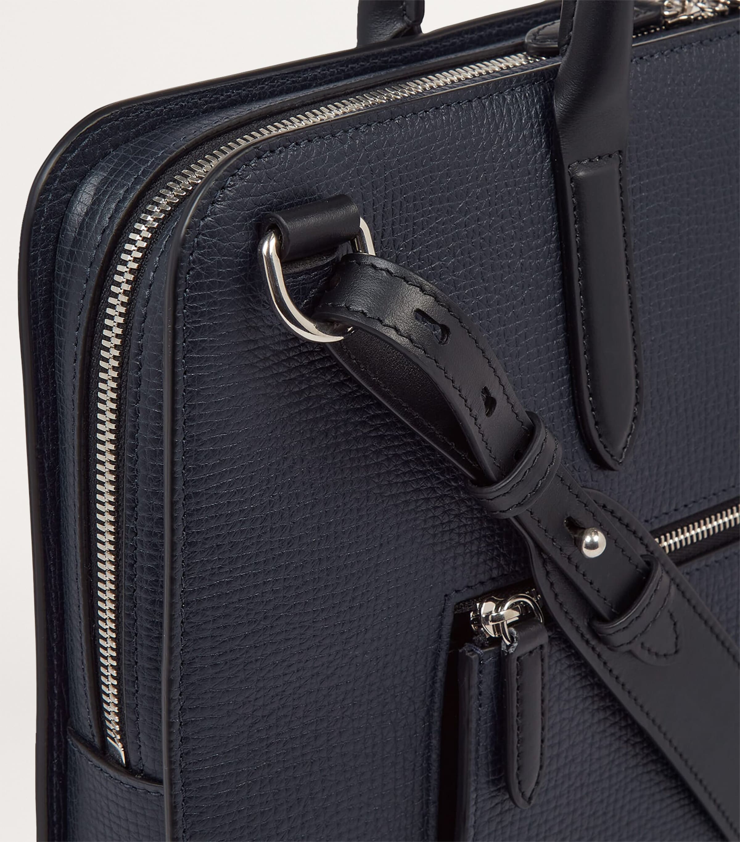 Leather Ultra Slim Briefcase NAVY Image 5