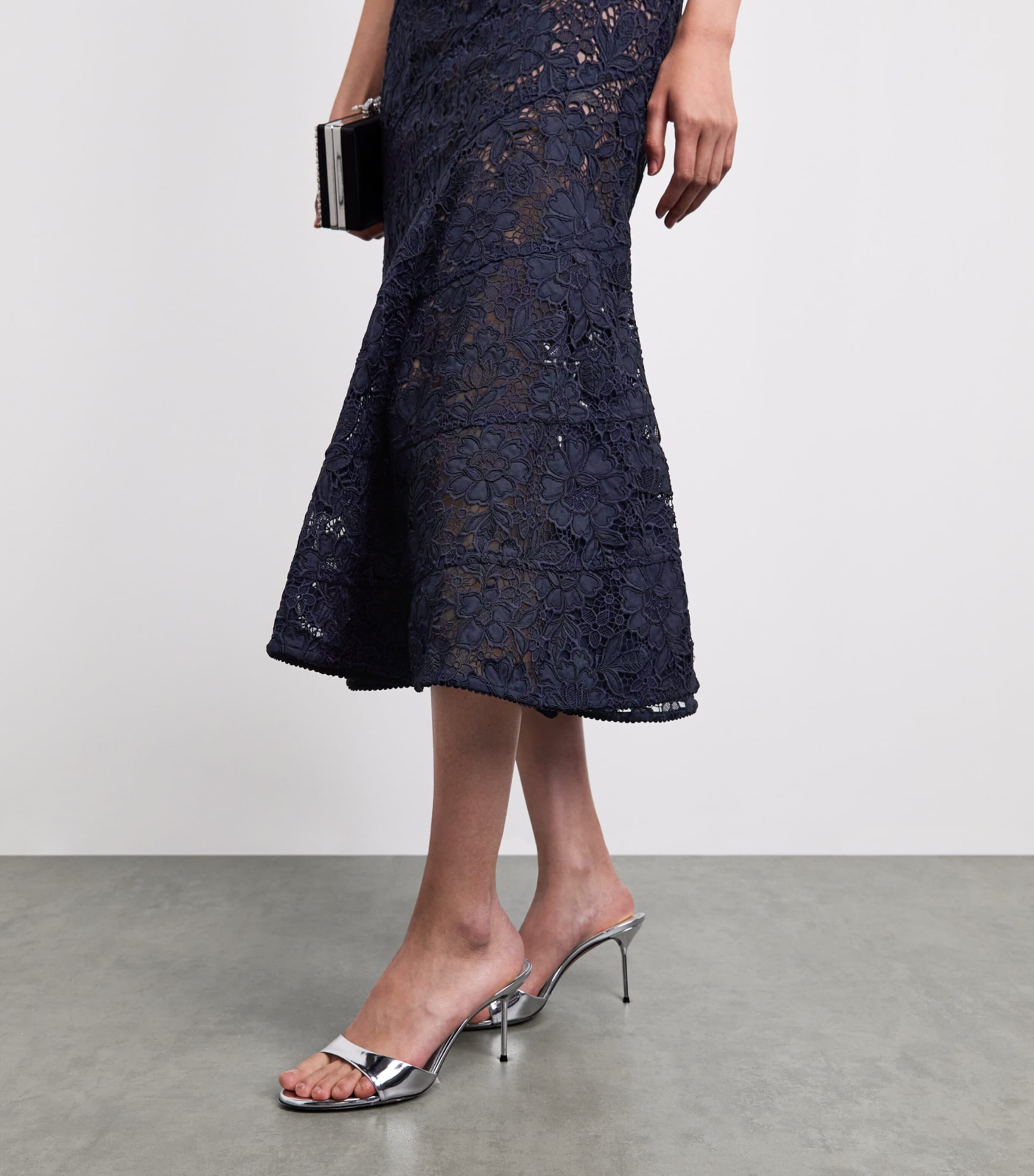 Self-Portrait Womens Lace Sleeveless Midi Dress Navy Image 5