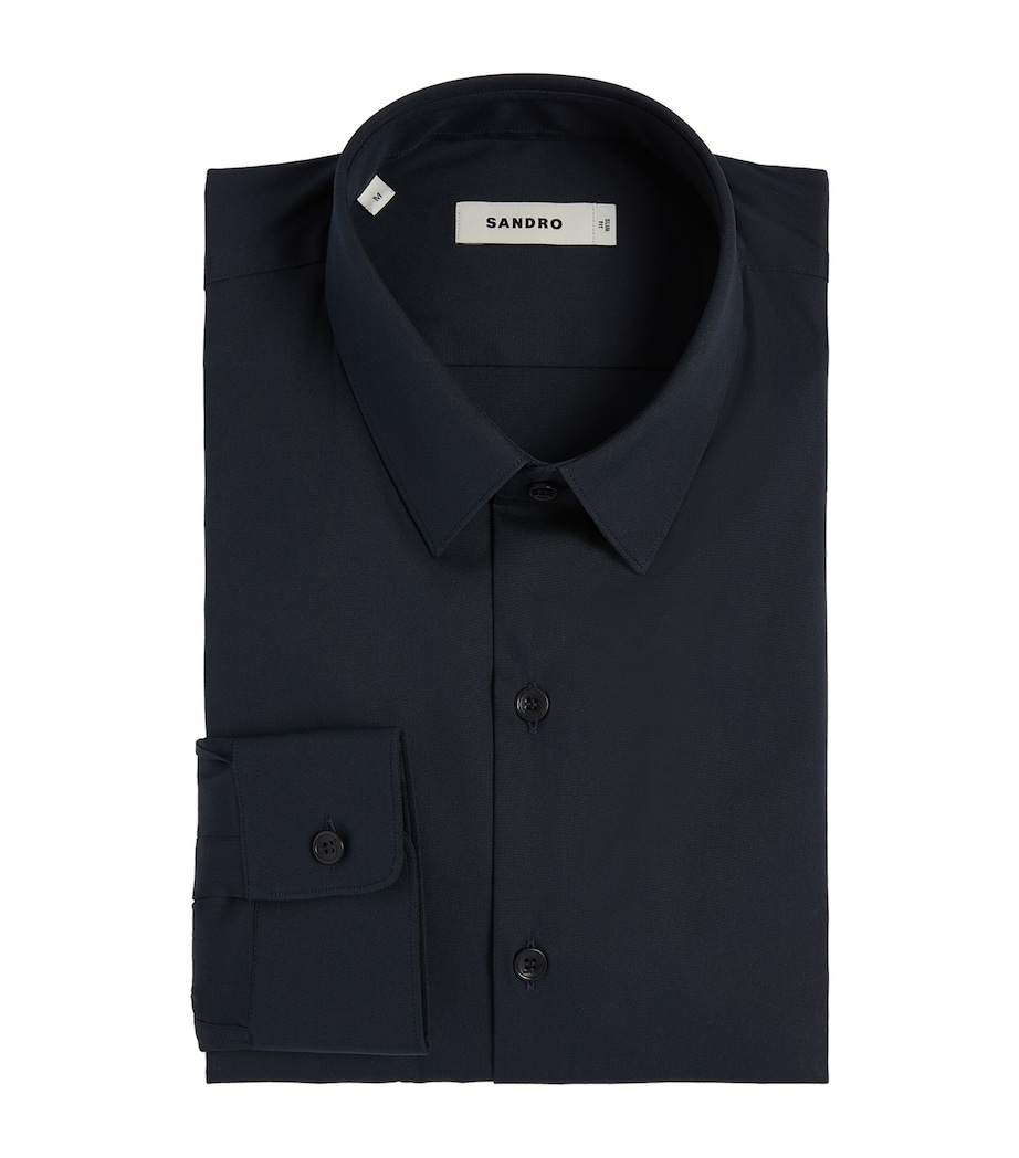 Cotton-Blend Point-Collar Shirt NAVY BLUE Image 1