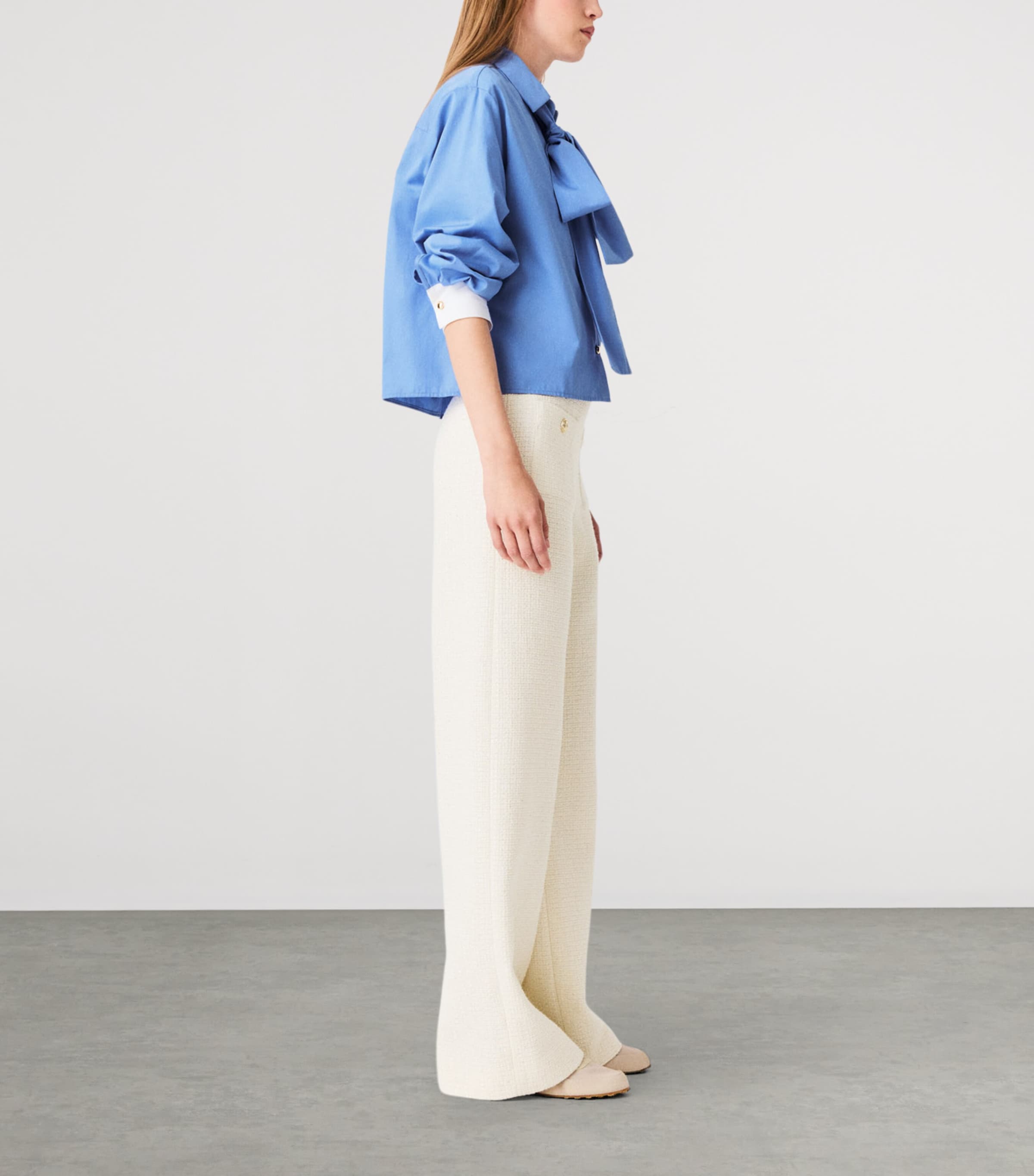 Maje Womens Tweed Wide-Leg Trousers Ecru Image 3