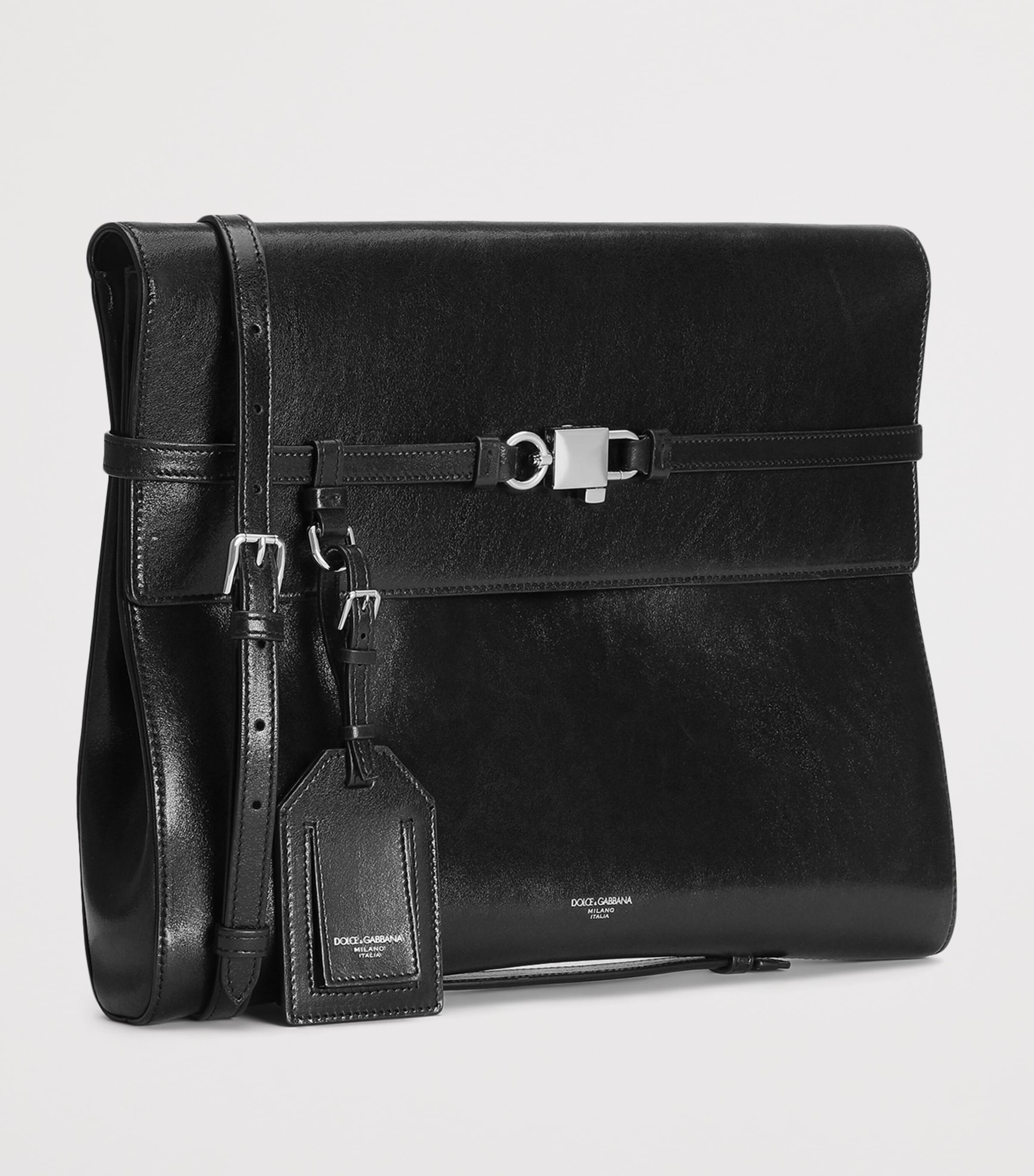 Dolce&Gabbana Leather Clip-Lock Messenger Bag Black Image 4