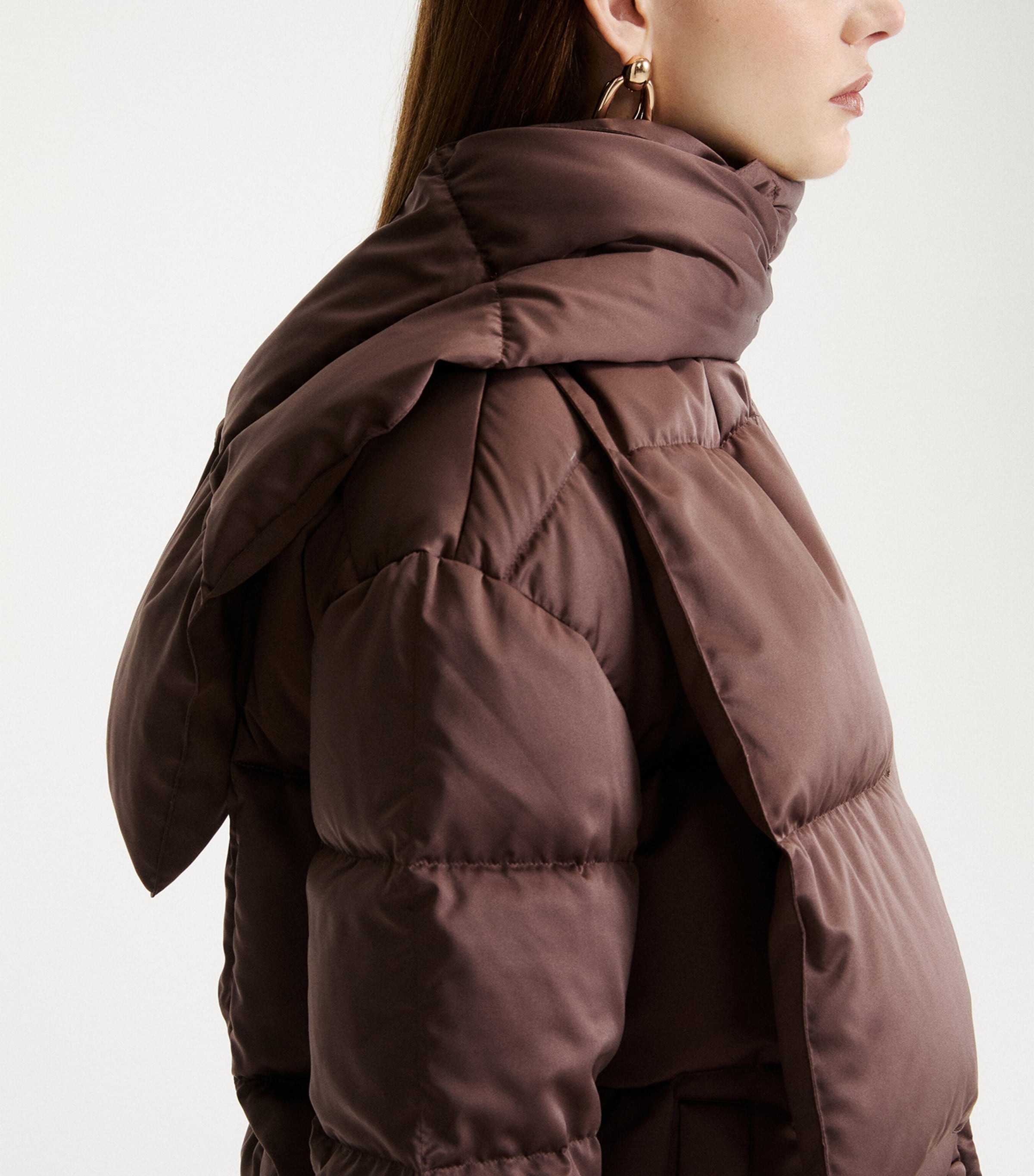 Marella Womens Down Detachable-Scarf Quilted Jacket Brown Image 5