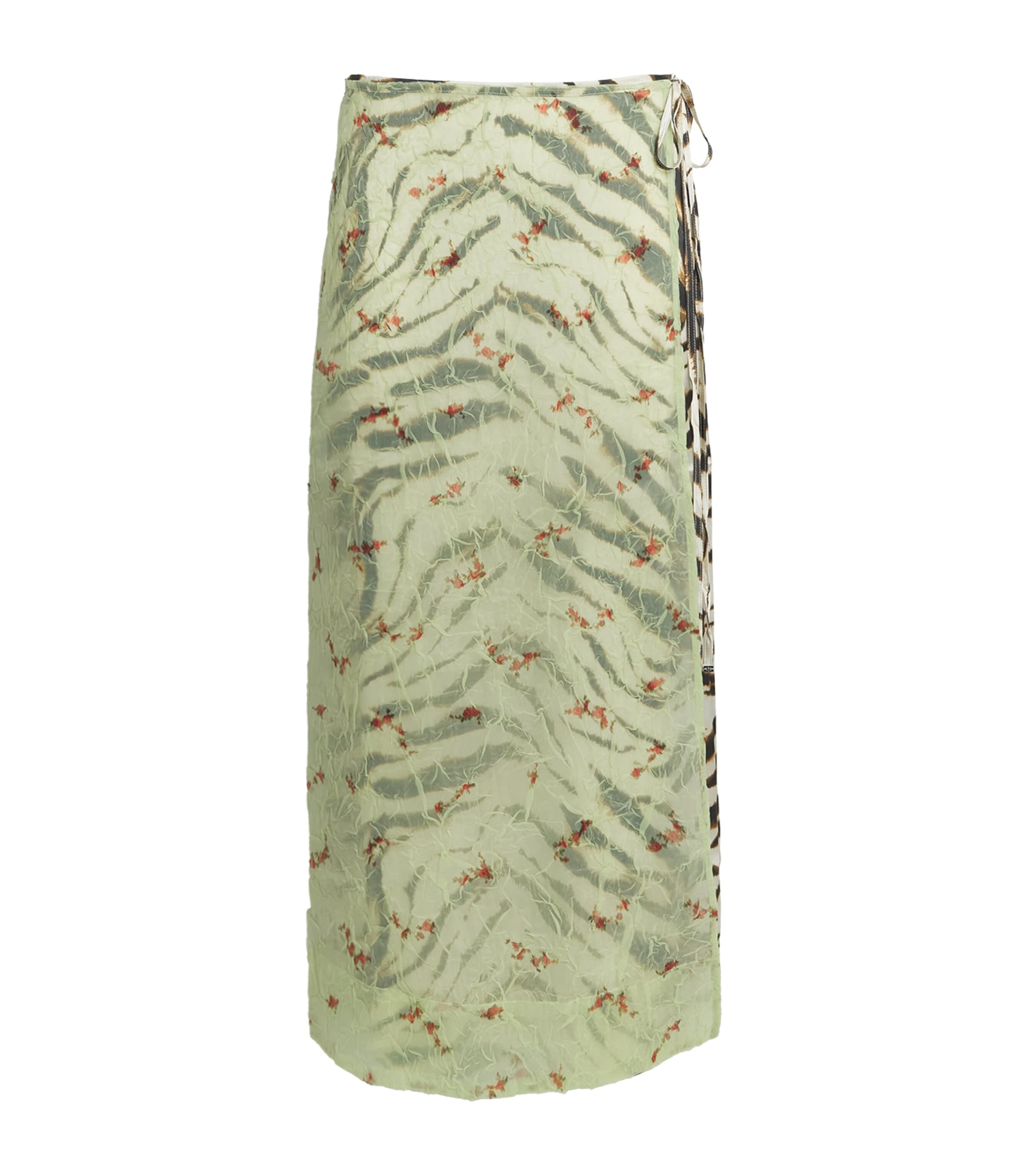 GANNI Womens Printed Midi Wrap Skirt Seedling Image 1