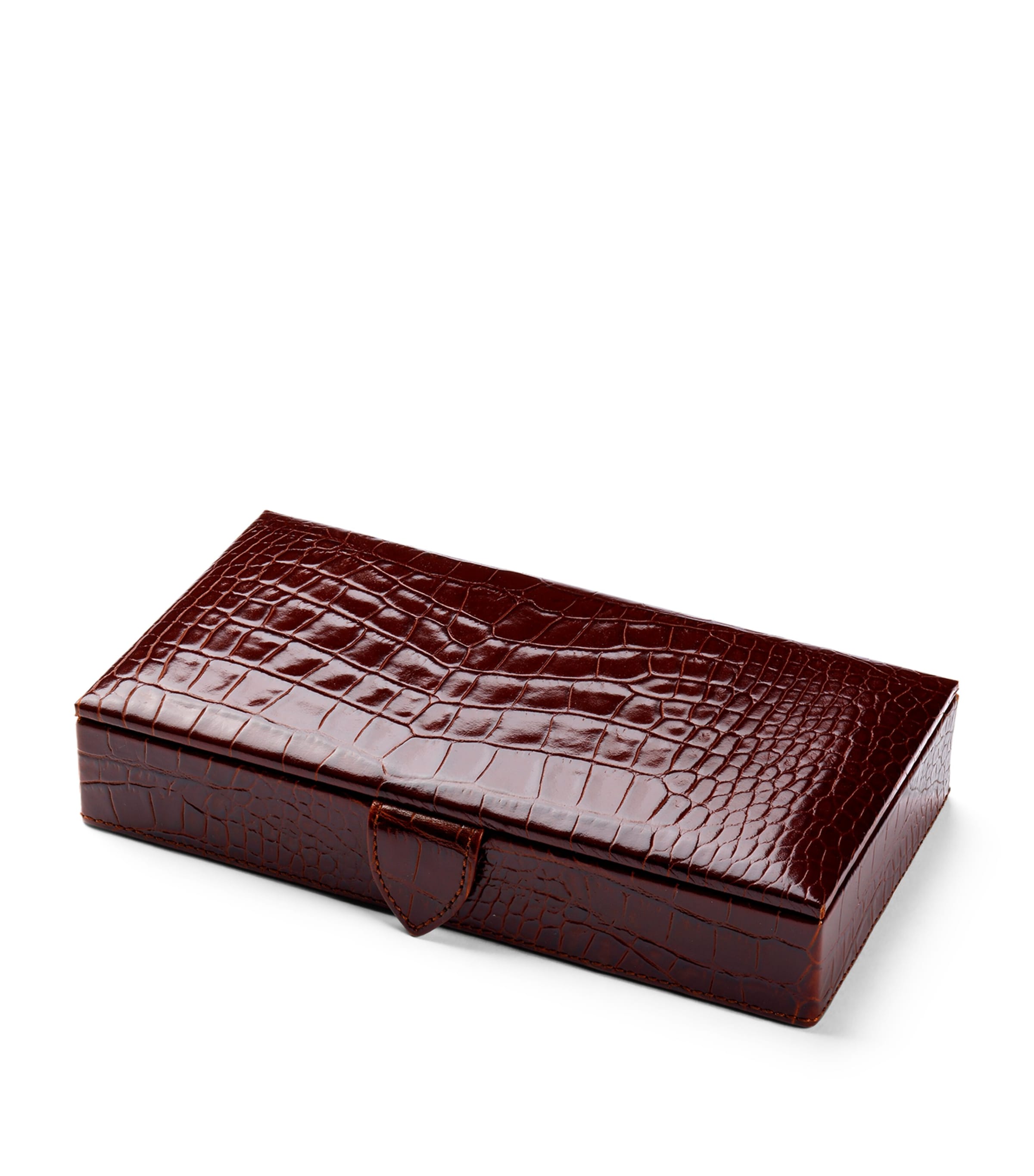 Aspinal Of London Croc-embossed Leather Cufflink Box In Brown