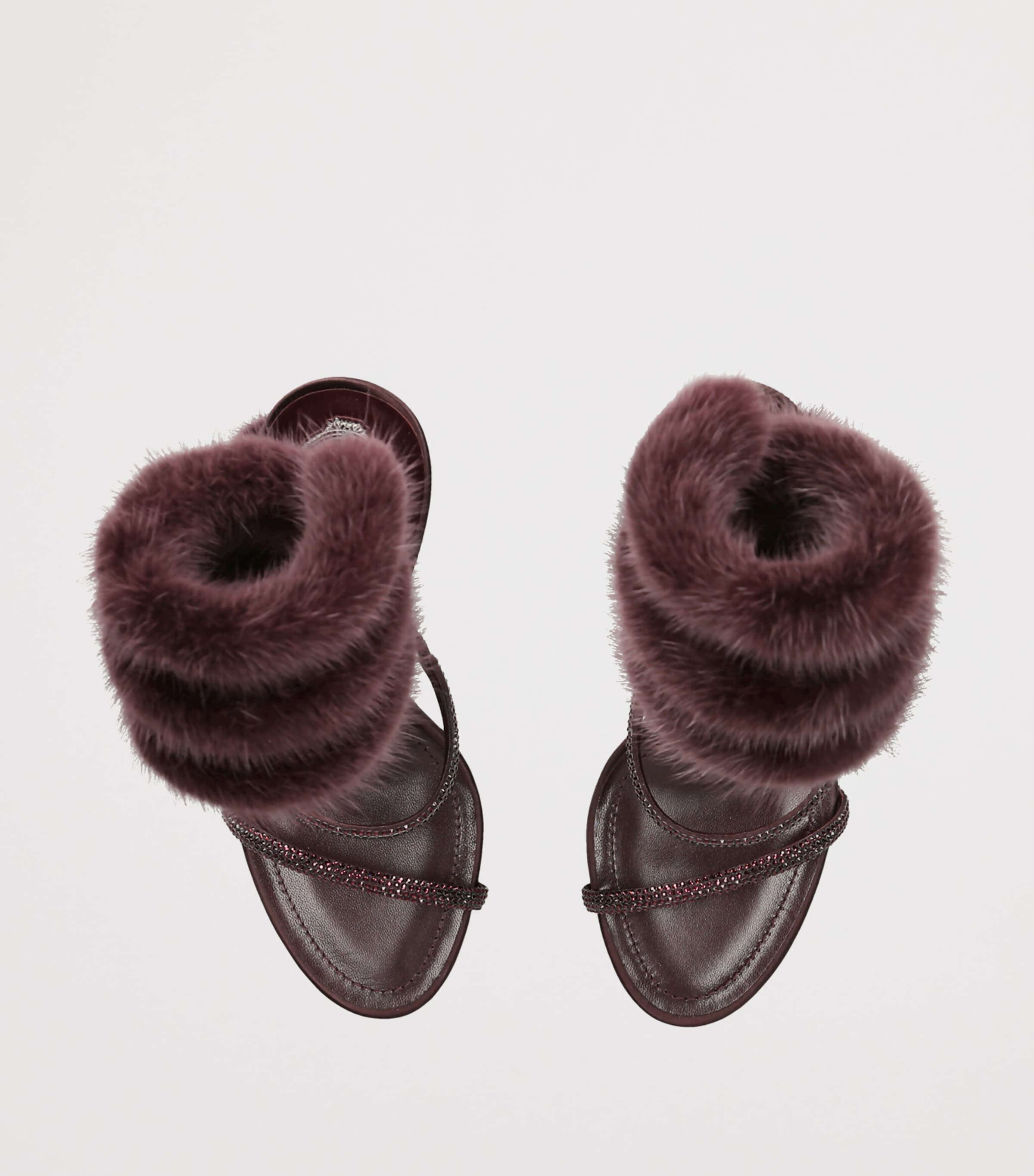 René Caovilla Fur-Trim Cleo Sandals 105 Wine Comb Image 3