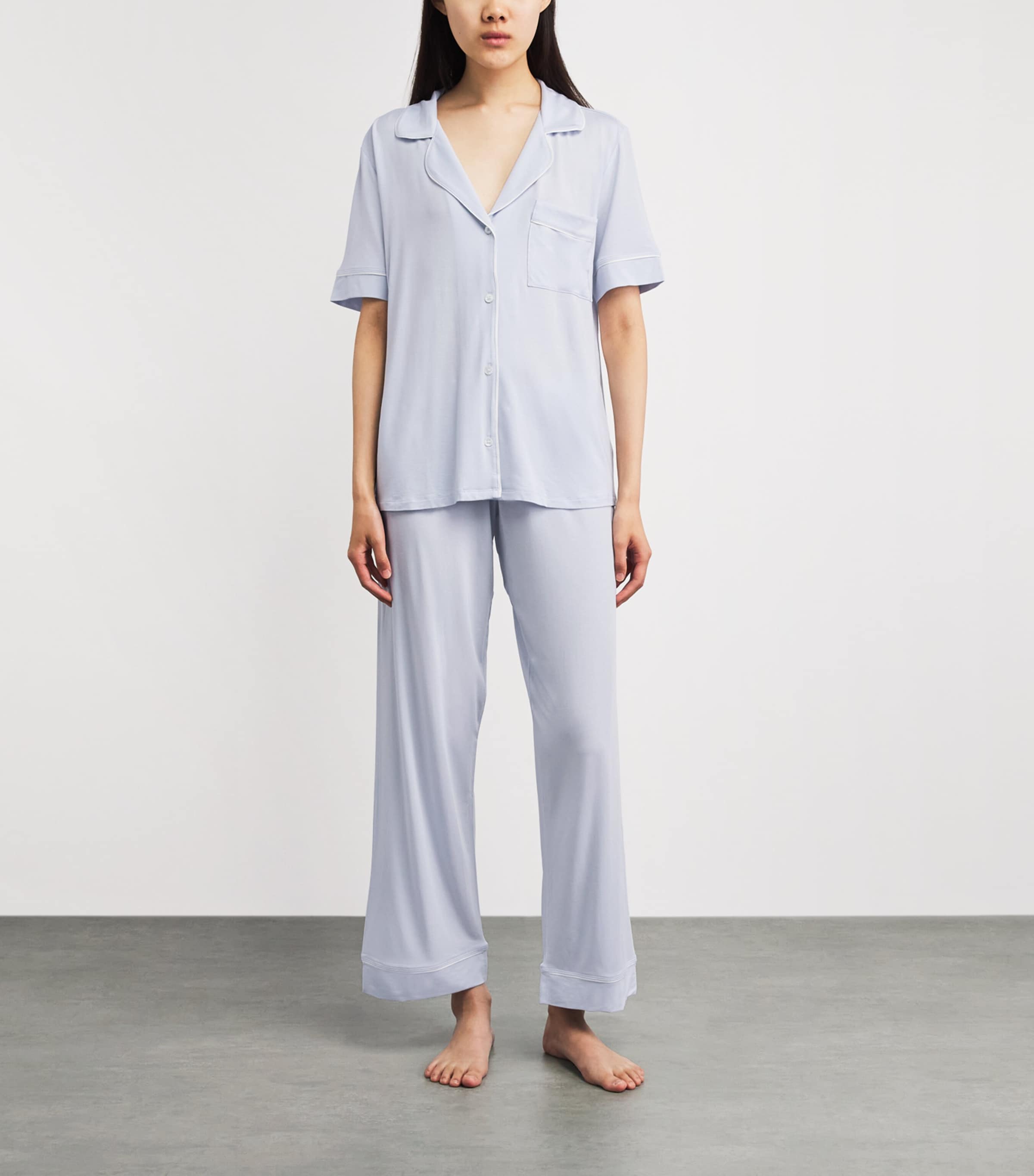 Eberjey Womens Short-Sleeve Gisele Pyjama Set Ice Blue/ivory Image 2