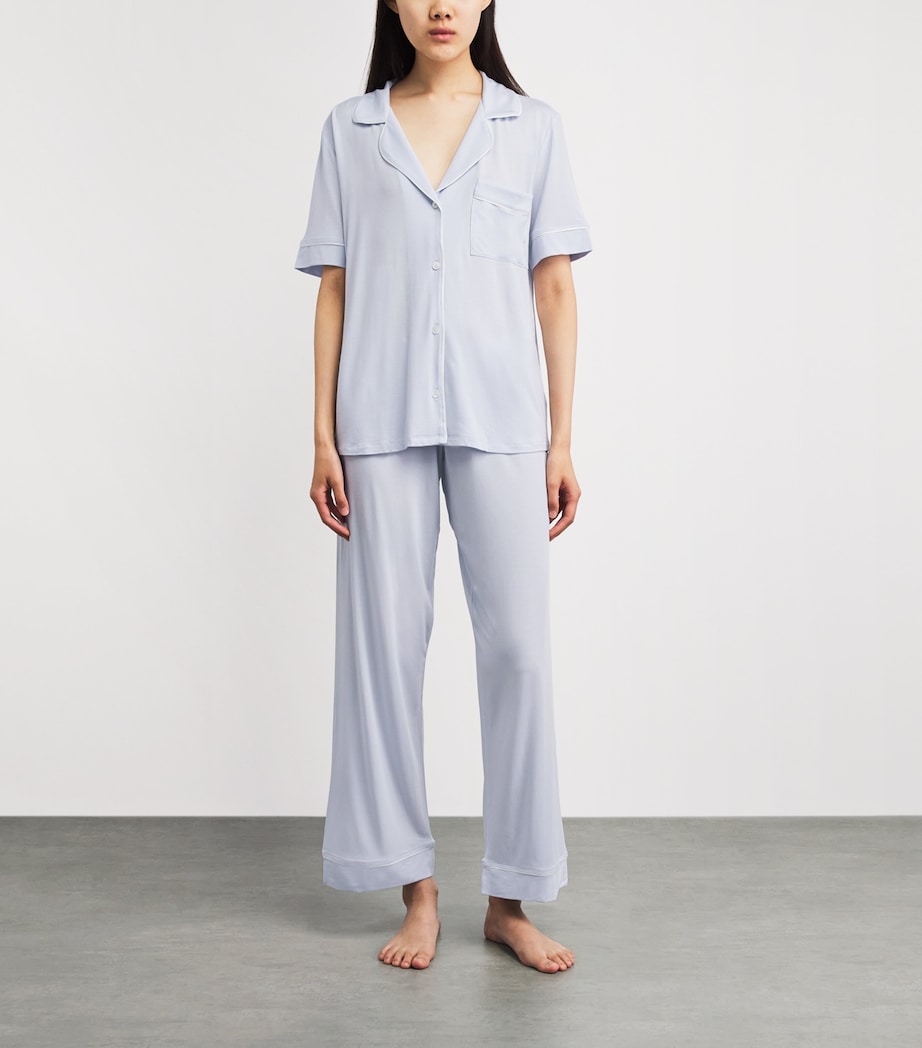 Eberjey Womens Short-Sleeve Gisele Pyjama Set Ice Blue/ivory Image 2