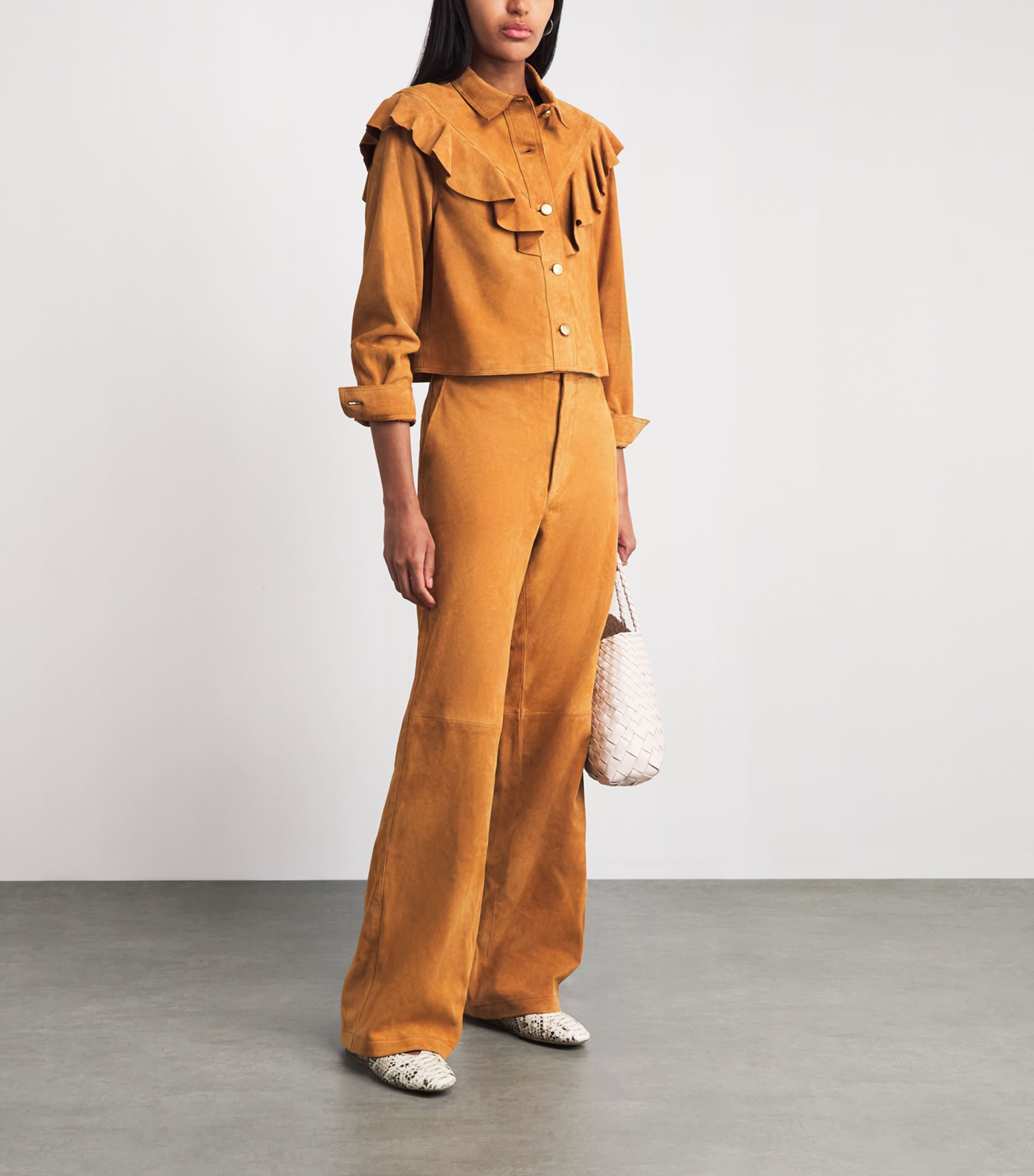 Ulla Johnson Womens Ruffled Matilde Suede Jacket Cognac Image 2