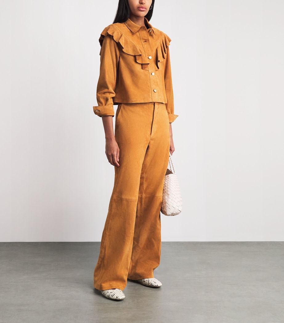 Ulla Johnson Womens Ruffled Matilde Suede Jacket Cognac Image 2