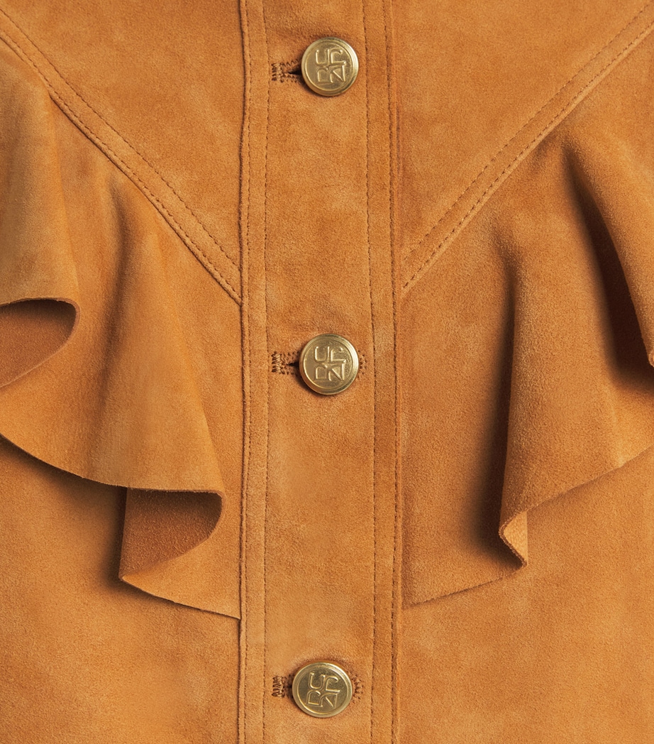 Ulla Johnson Womens Ruffled Matilde Suede Jacket Cognac Image 6