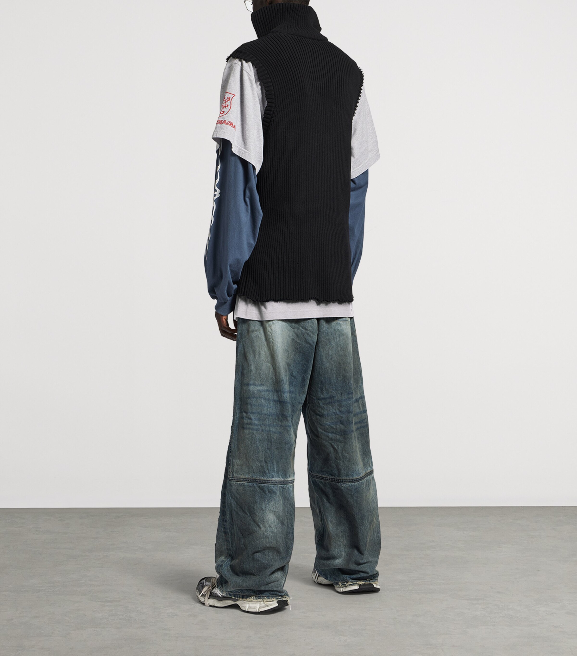Balenciaga Mens Hybrid Layered Quarter-Zip Sweater Image 3