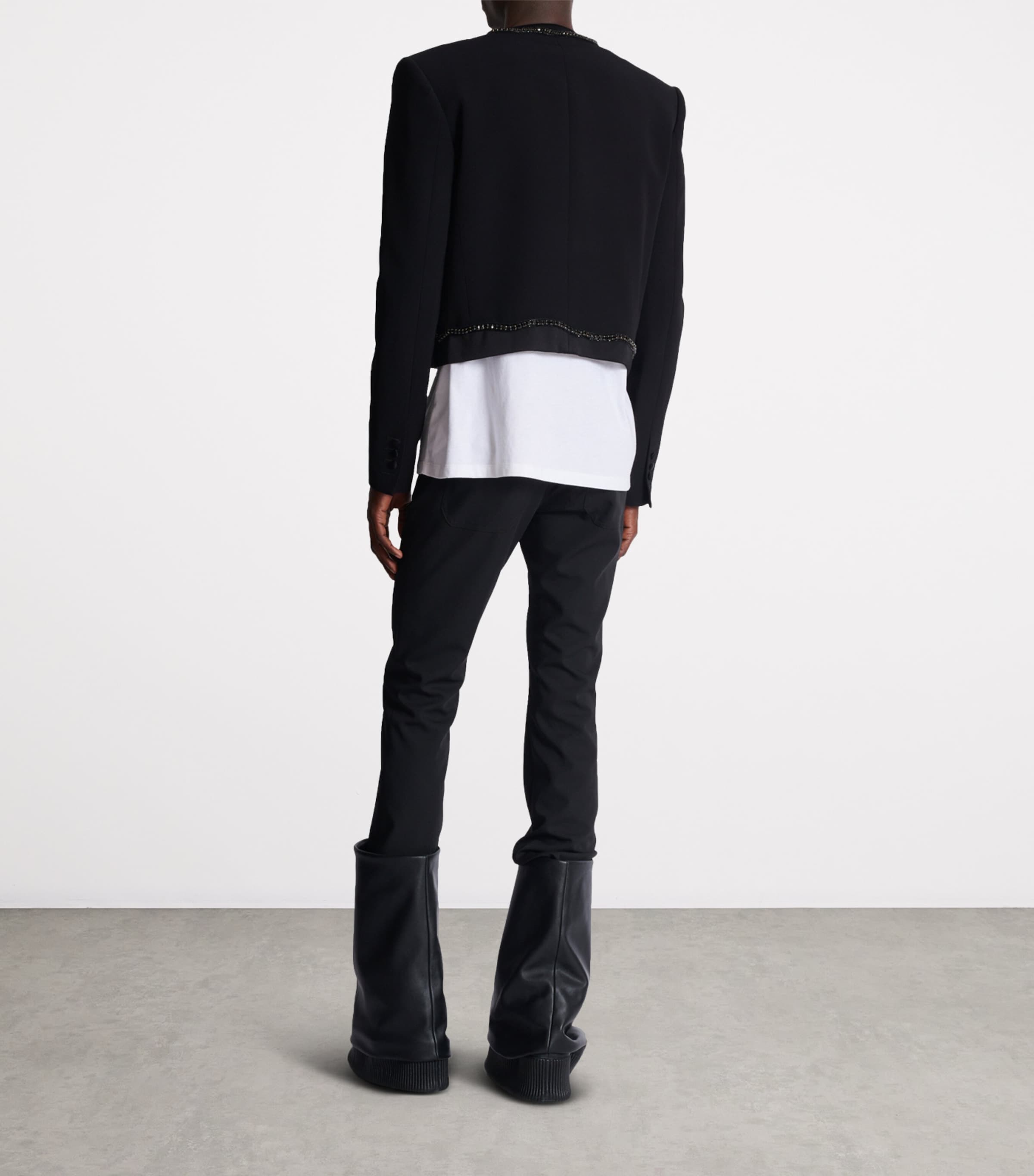 Crepe Embroidered Cropped Jacket 0PA NOIR Image 3