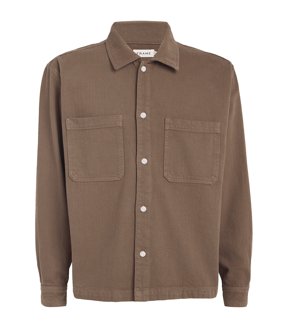 FRAME Mens Cotton Terry Double Pocket Shirt Taupe Image 1