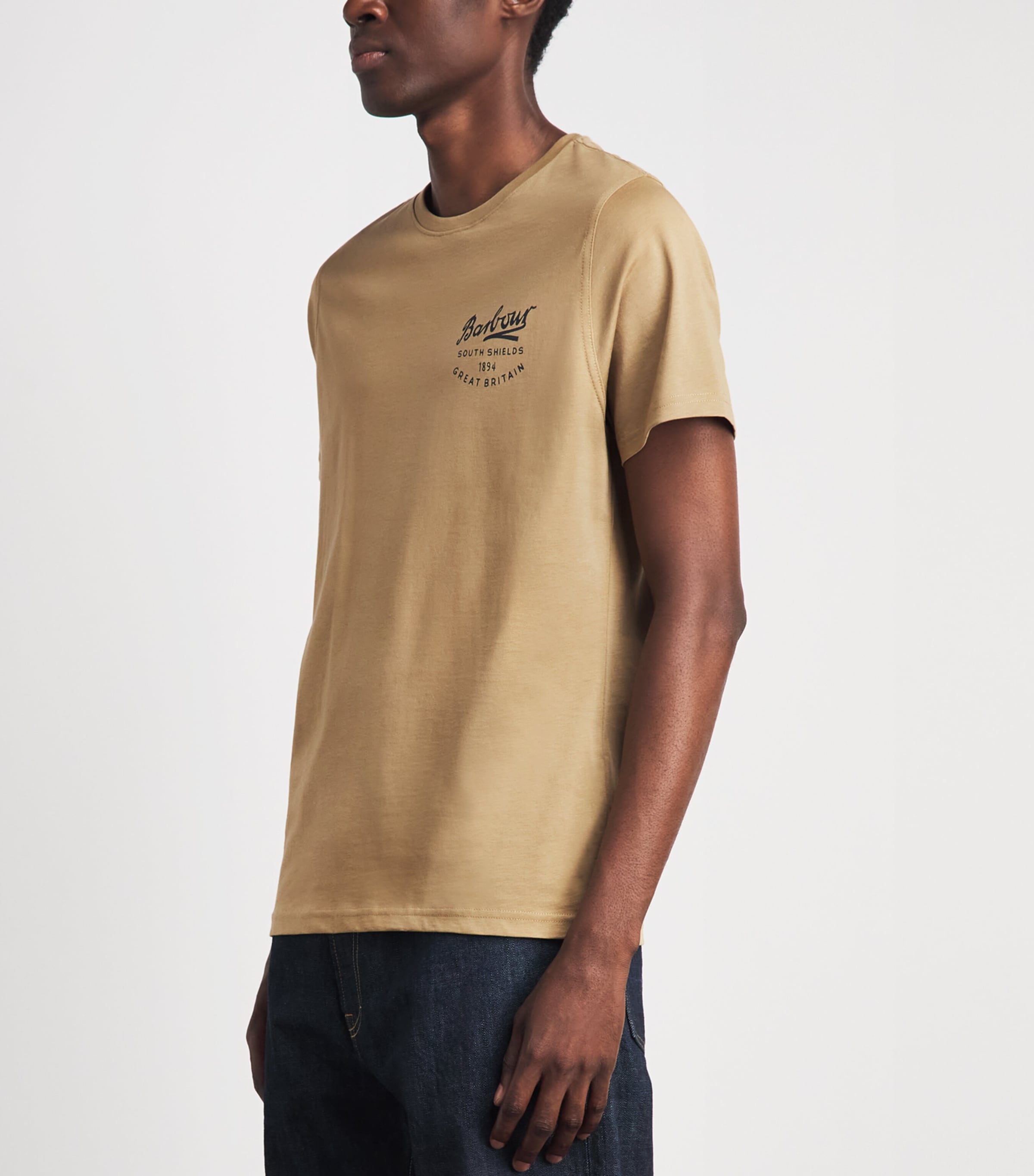 Barbour Mens Cotton Script Graphic T-Shirt Stone Image 4