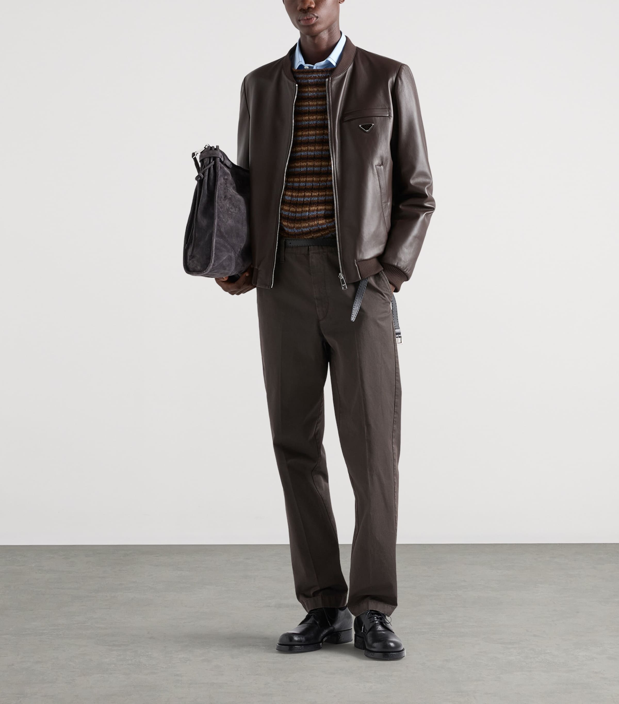 Prada Mens Reversible Nappa Leather Bomber Jacket Brown Image 2