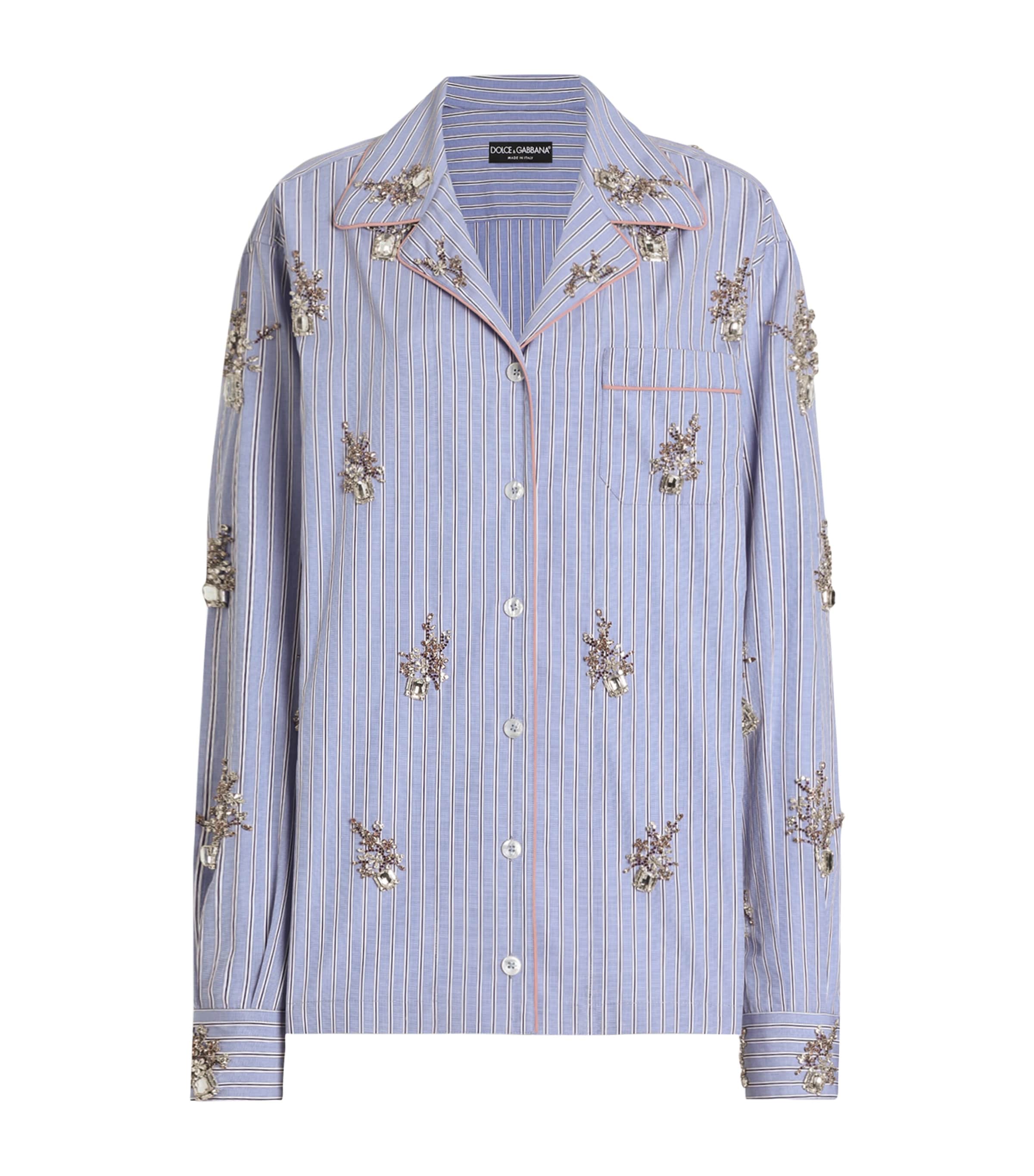 Dolce&Gabbana Womens Cotton-Silk Embellished Stripe Shirt Embr Image 1