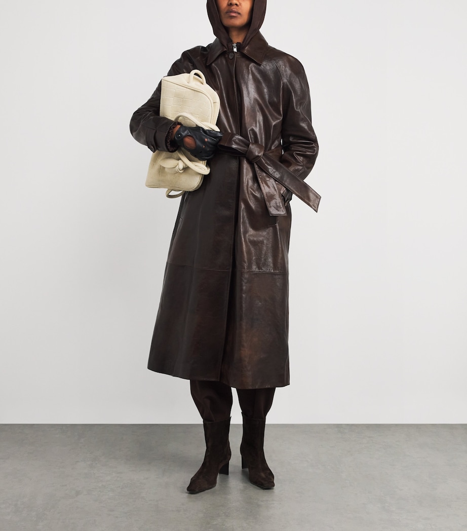 Leather Belted Trench Coat BROWN Image 2