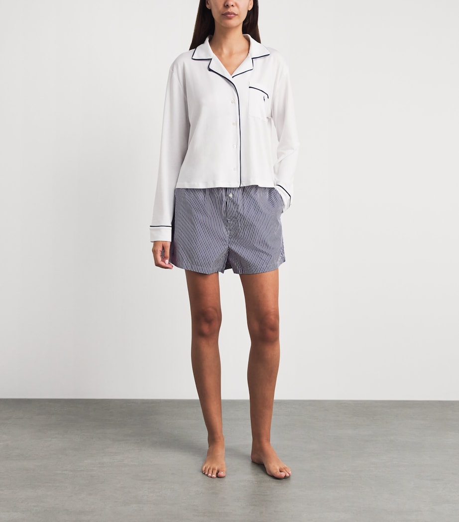 Polo Ralph Lauren Womens Stripe Pyjama Shorts Wht Cloud Blue Image 2