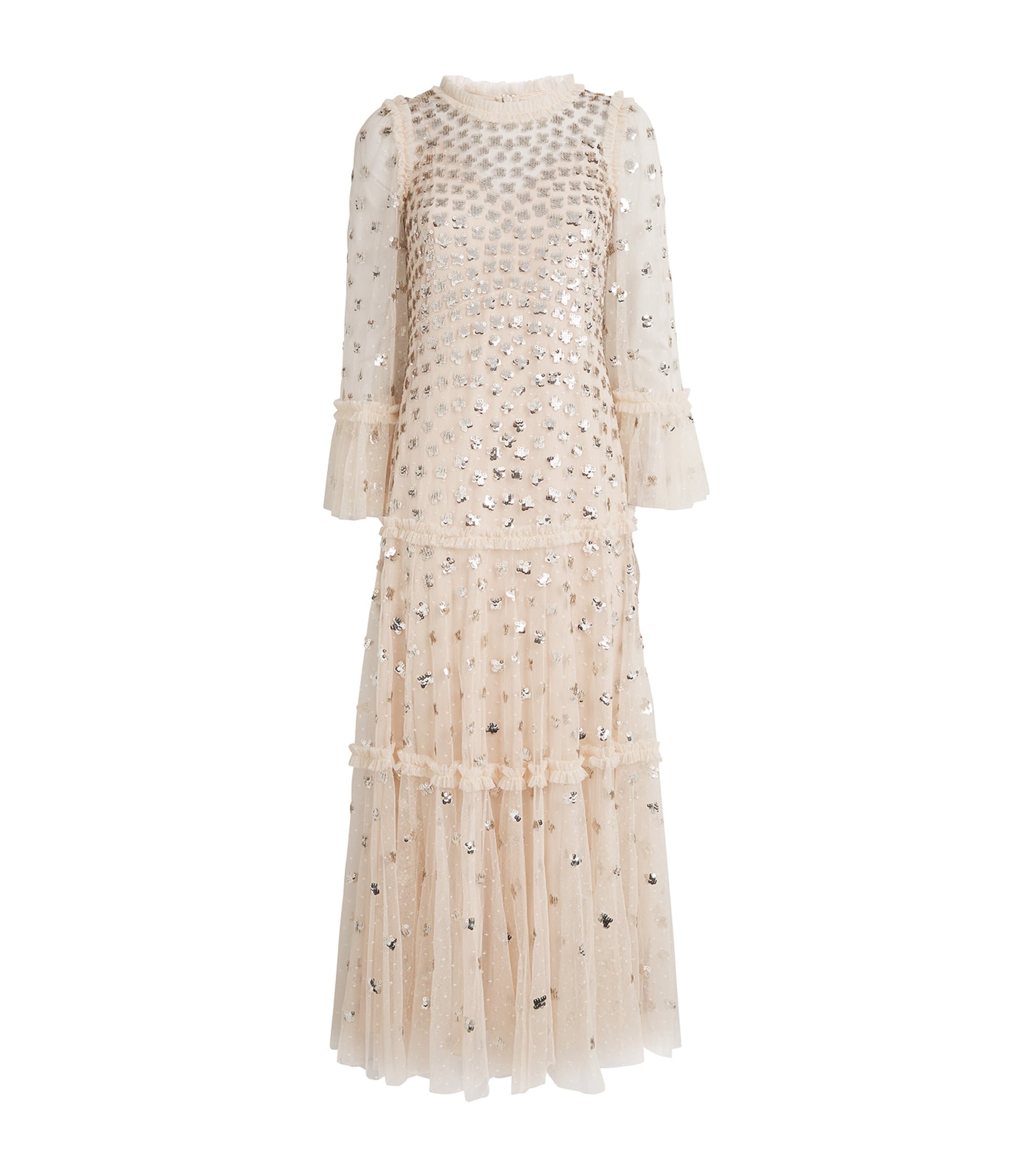 Needle & Thread Glisten Tiered Gown In Beige