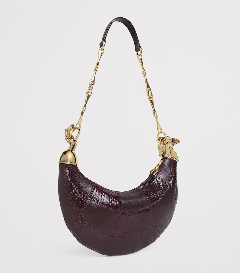 Leather-Snakeskin Chain Horse Shoulder Bag PERFECT PLUM Image 2