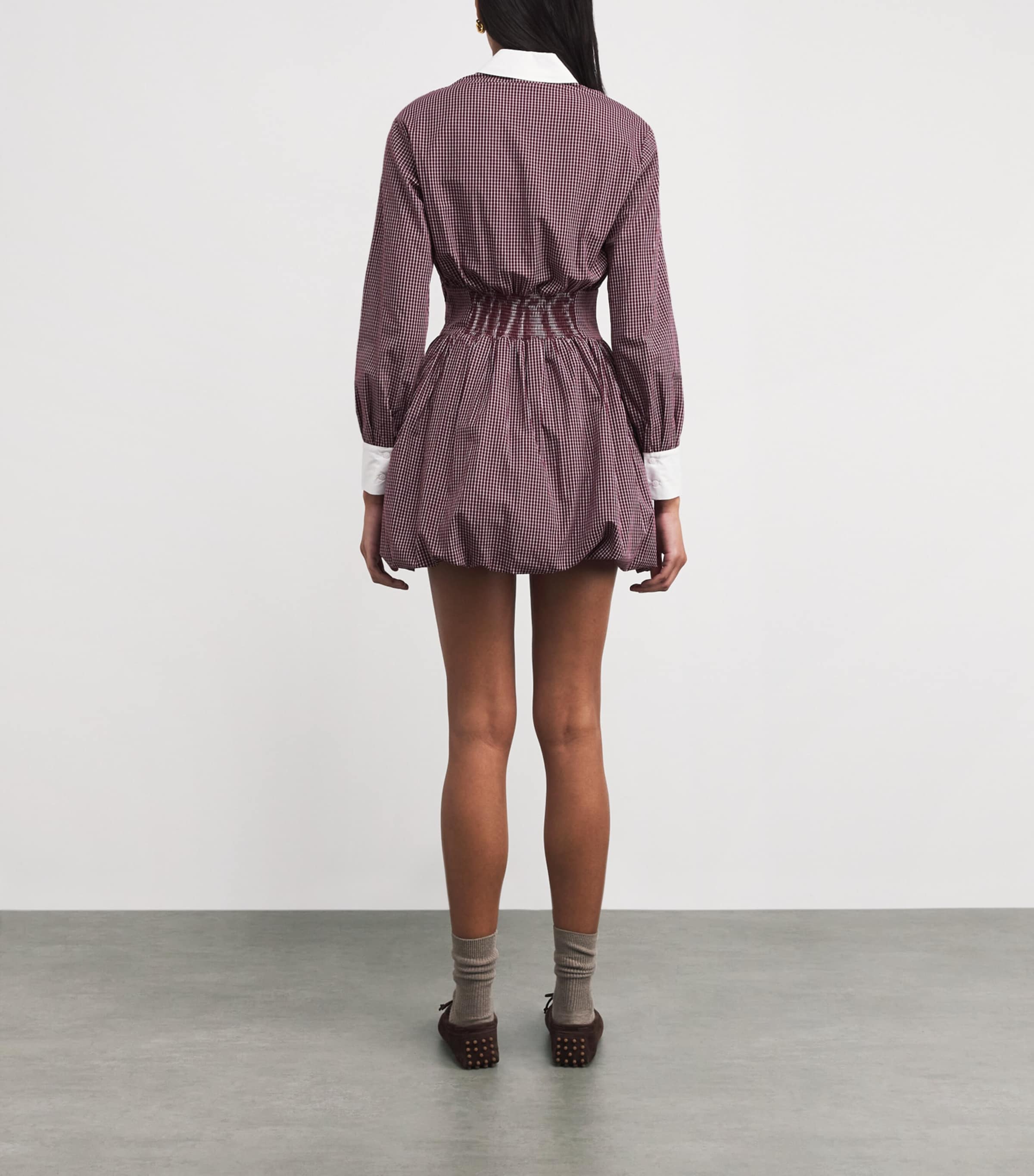 Cotton Check Mini Shirt Dress BURGUNDY PRINT Image 3