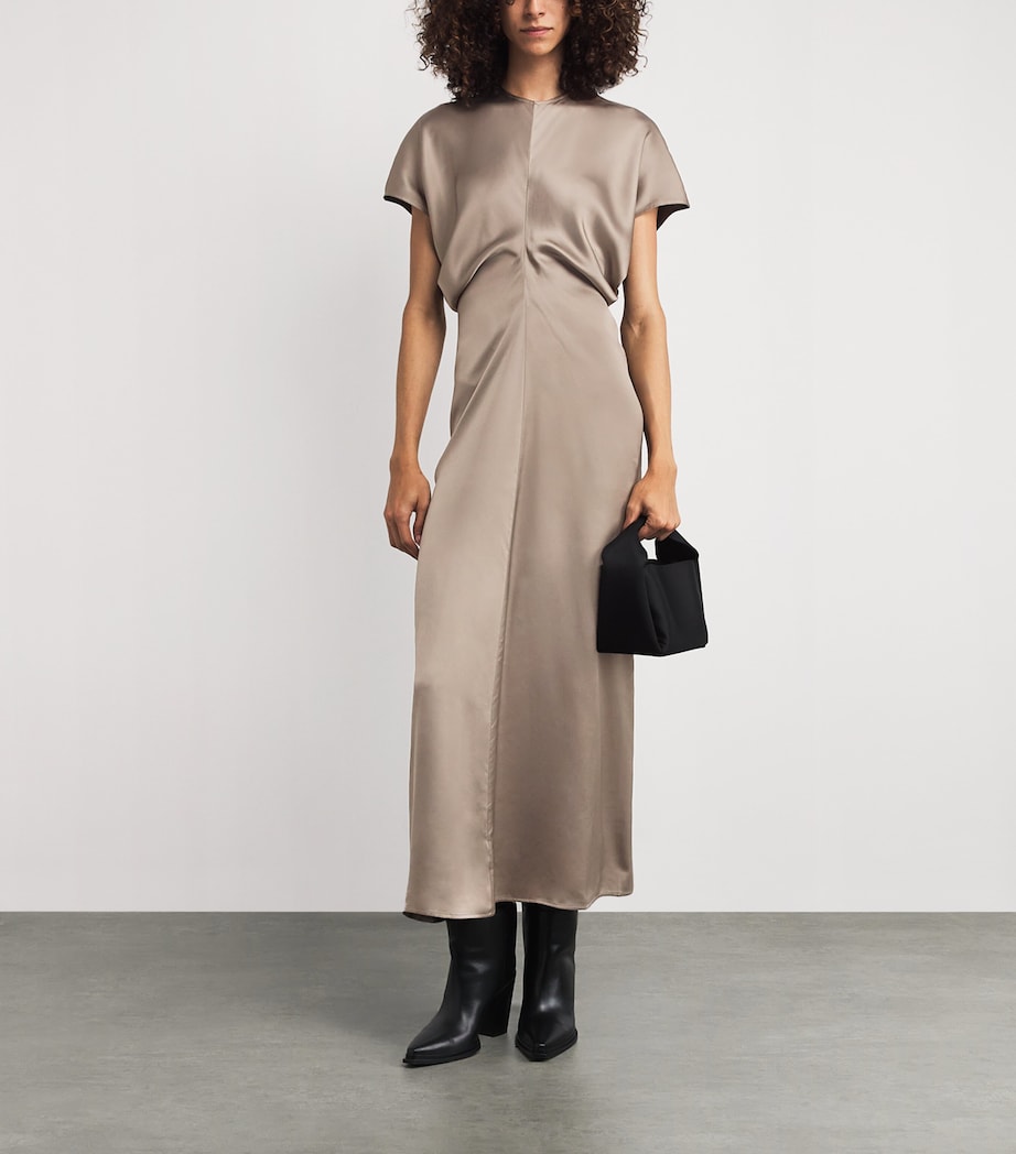Satin Slouch-Waist Midi Dress 079 TAUPE Image 2