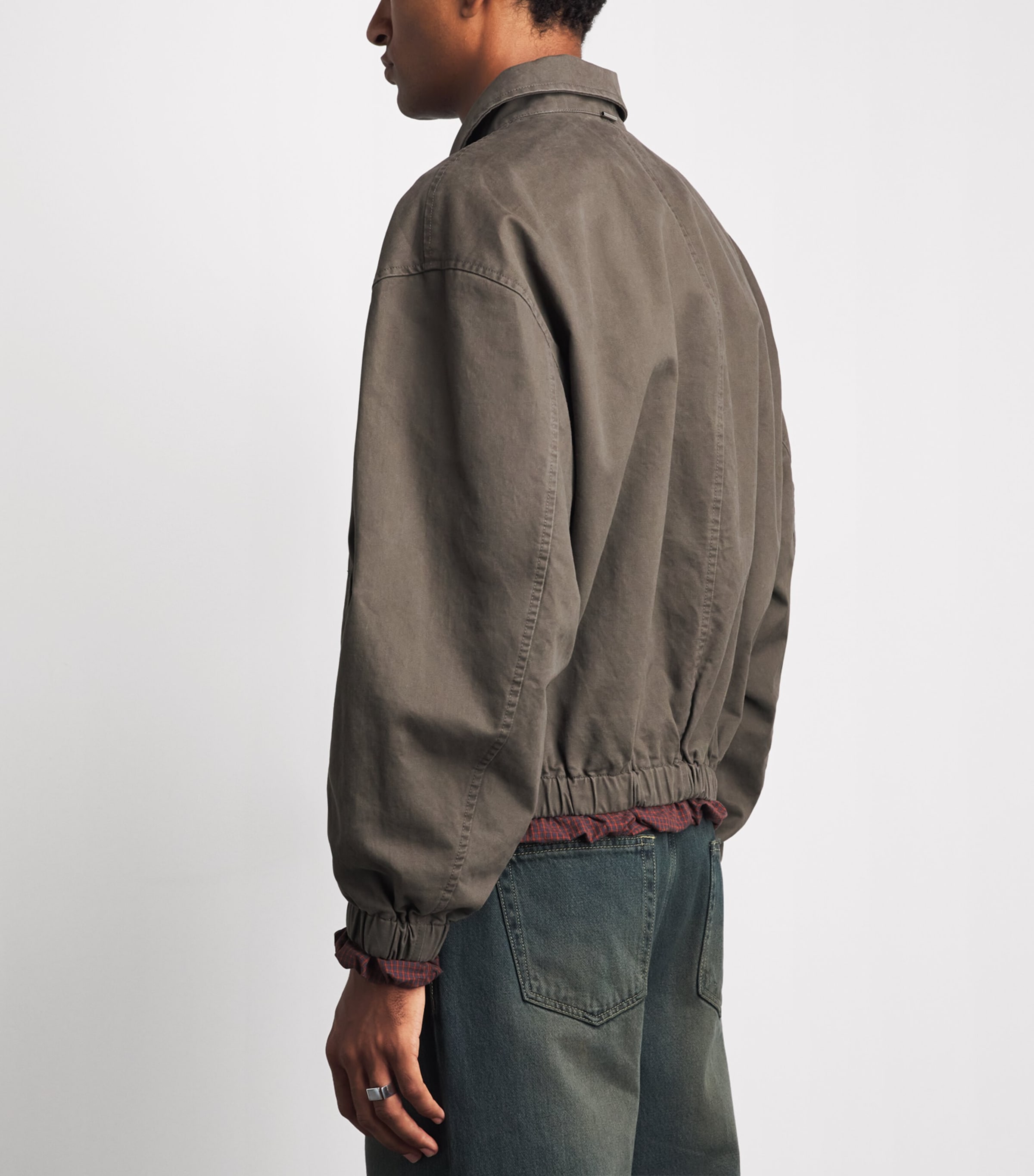 System Mens Cotton Check-Lining Bomber Jacket Khaki Brown Image 5