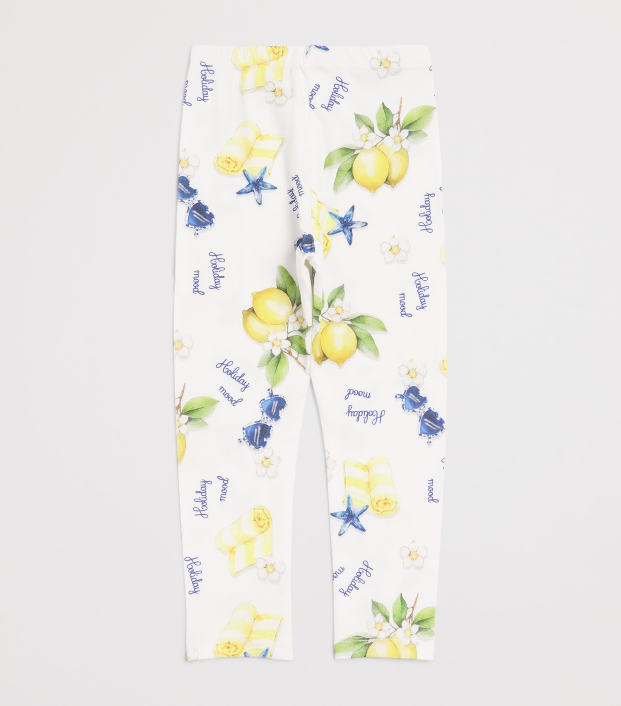 Monnalisa Stretch-Cotton Lemon Print Leggings (2-12 Years) Optical White Image 2