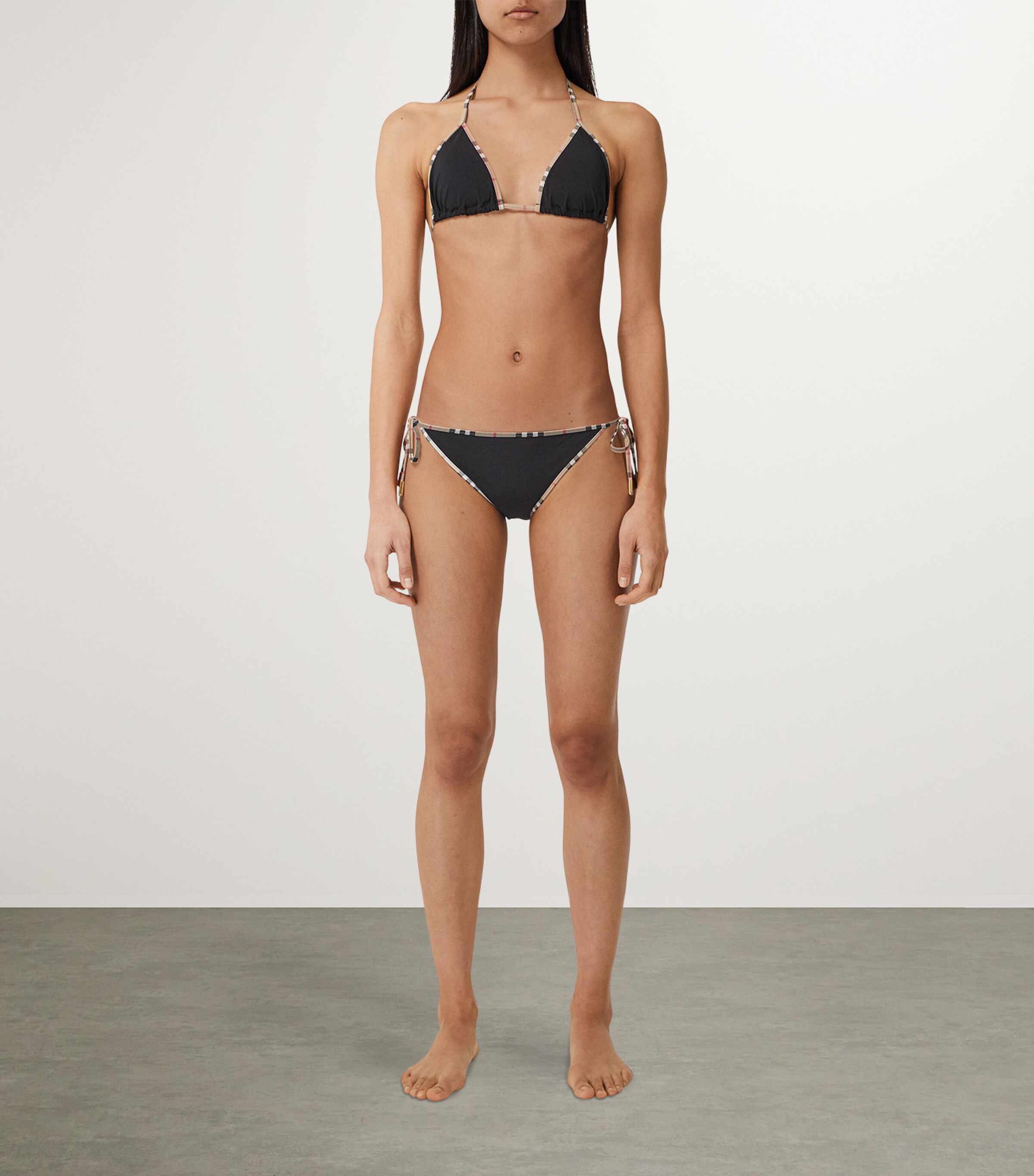 Burberry Womens Check-Trim Triangle Bikini Black Image 9