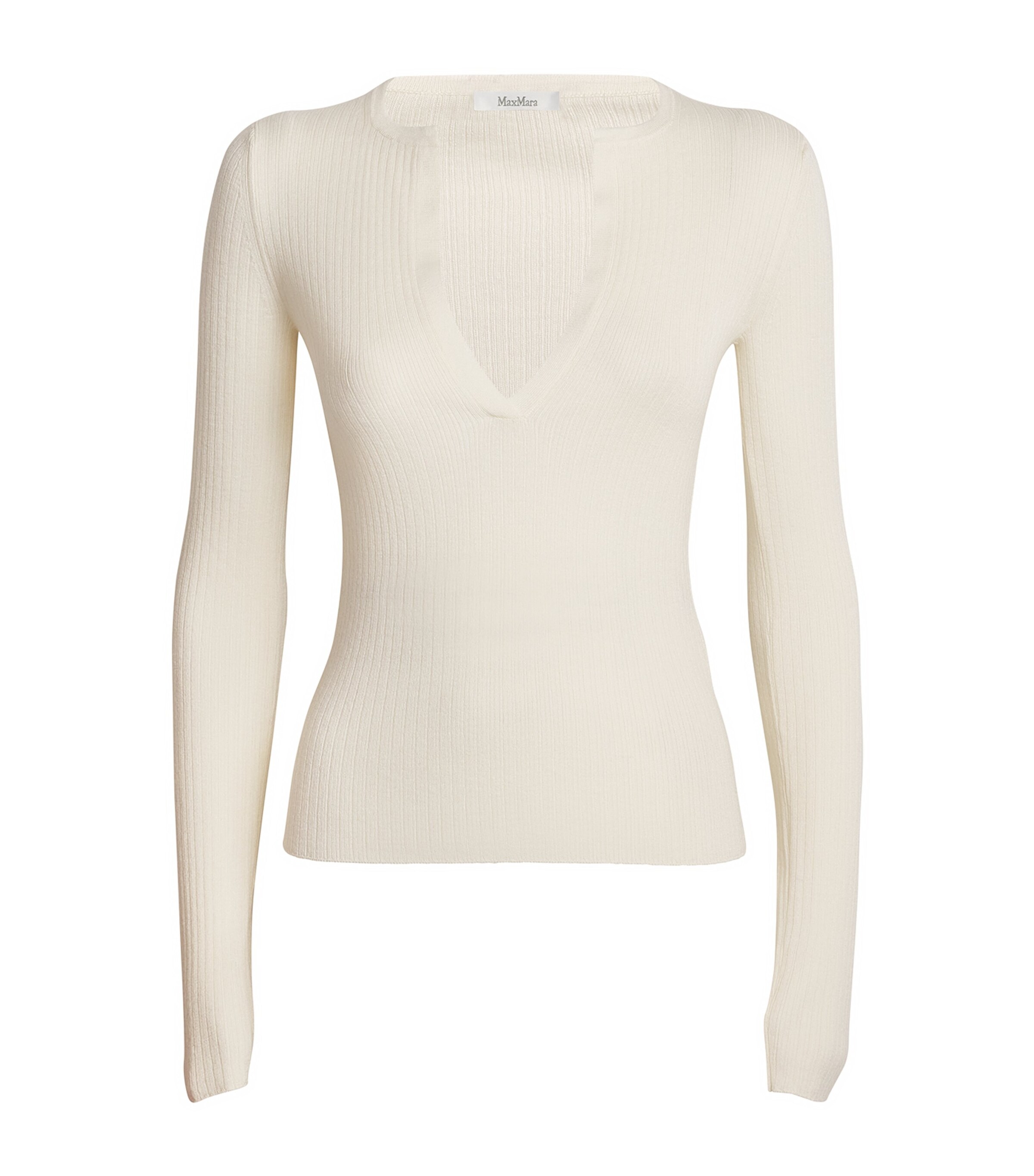 Shop Max Mara Silk-cashmere V-neck Sweater In Beige